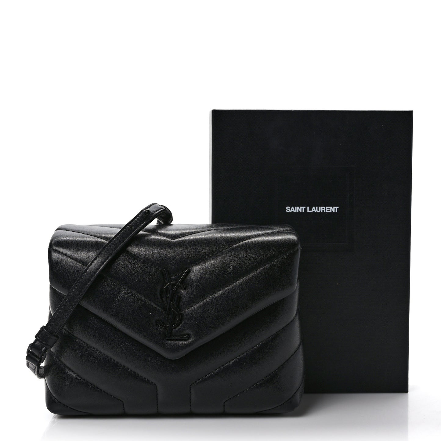 Calfskin Y Quilted Monogram Monochrome Toy Loulou Crossbody Bag Black