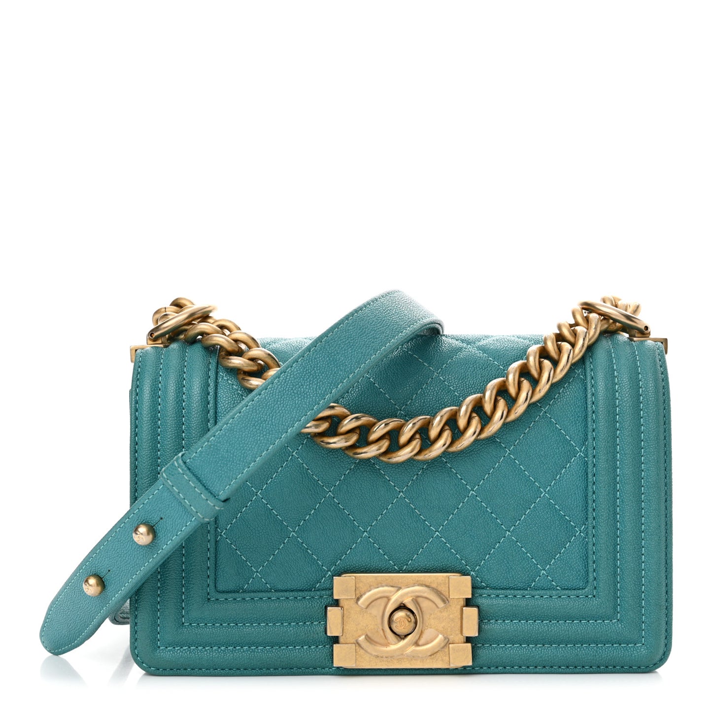 Caviar Quilted Small Boy Flap Green