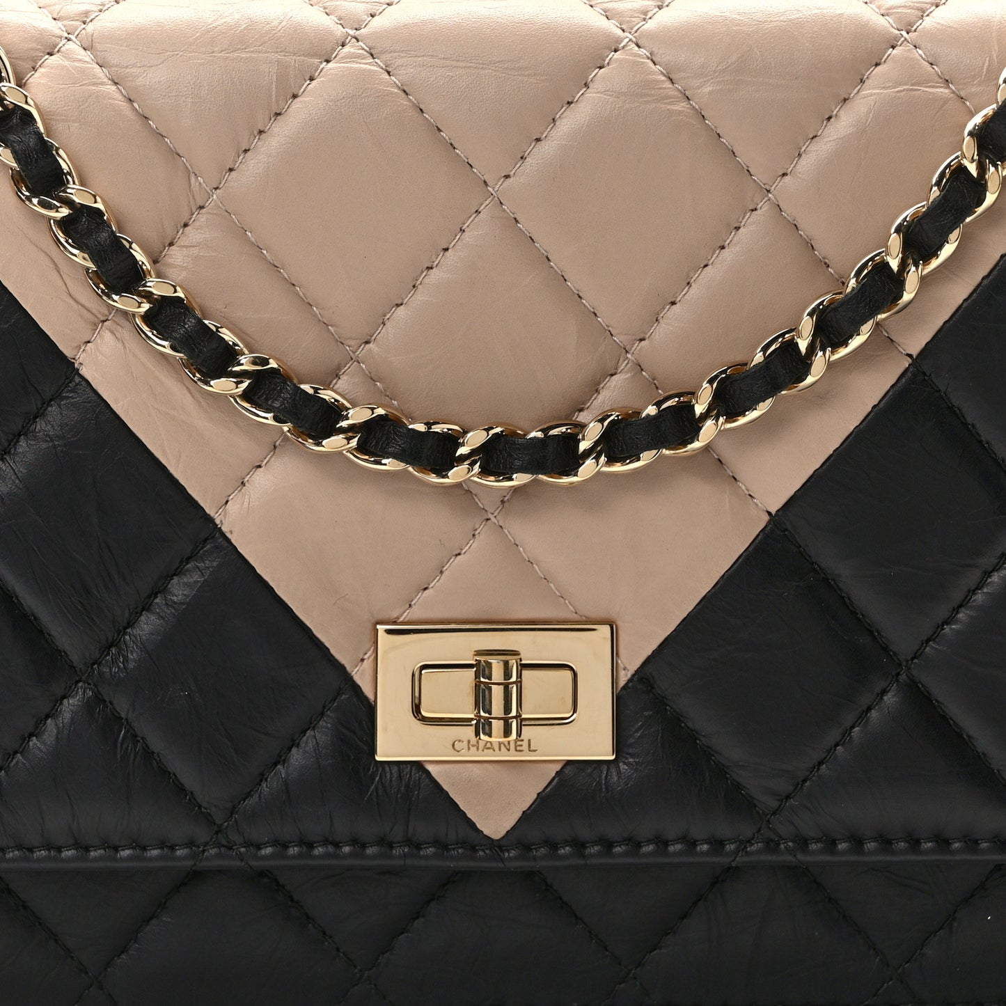 Aged Calfskin Quilted Reissue Wallet On Chain WOC Beige Black
