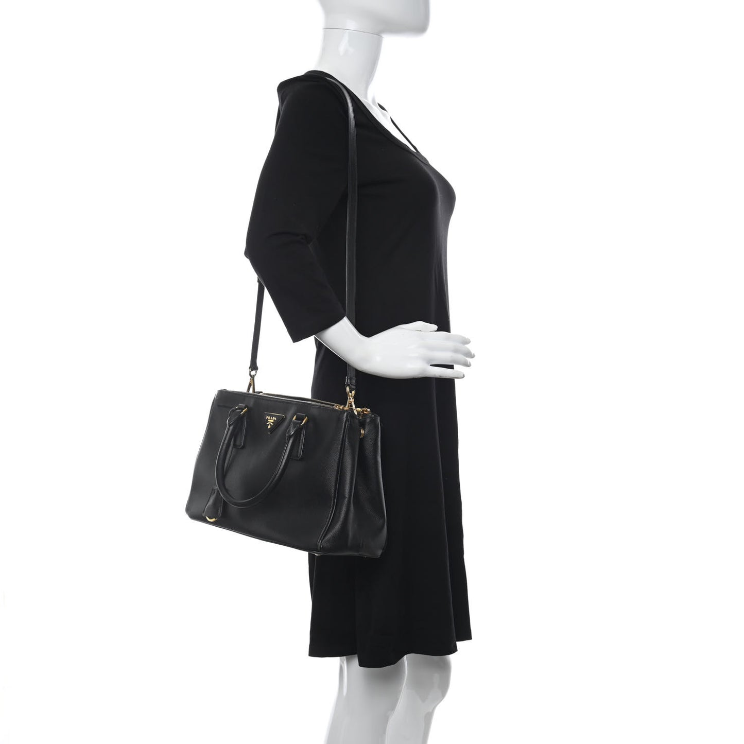 Saffiano Small Galleria Double Zip Tote Black