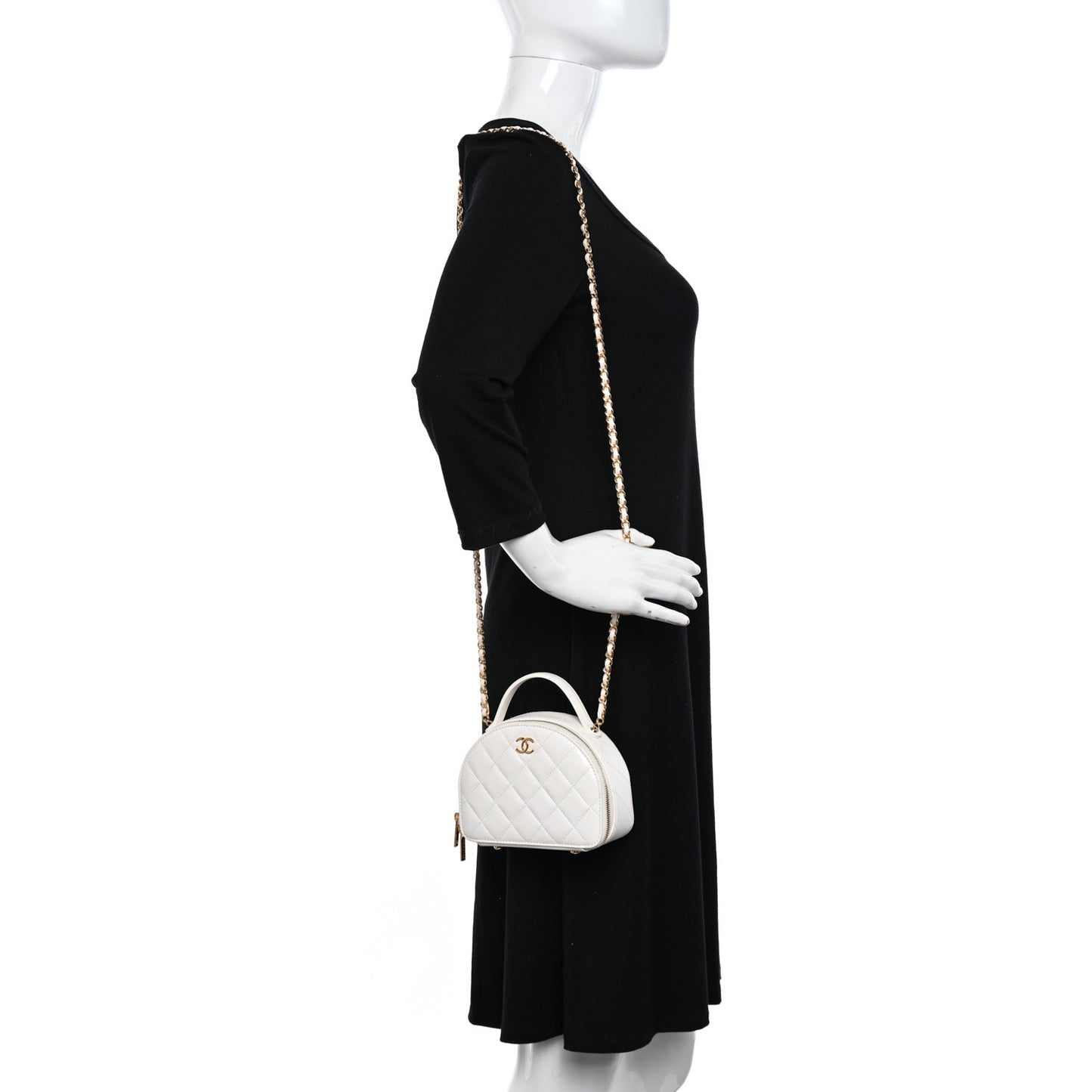 Lambskin Quilted Small Chic Riviera Top Handle Vanity Case White