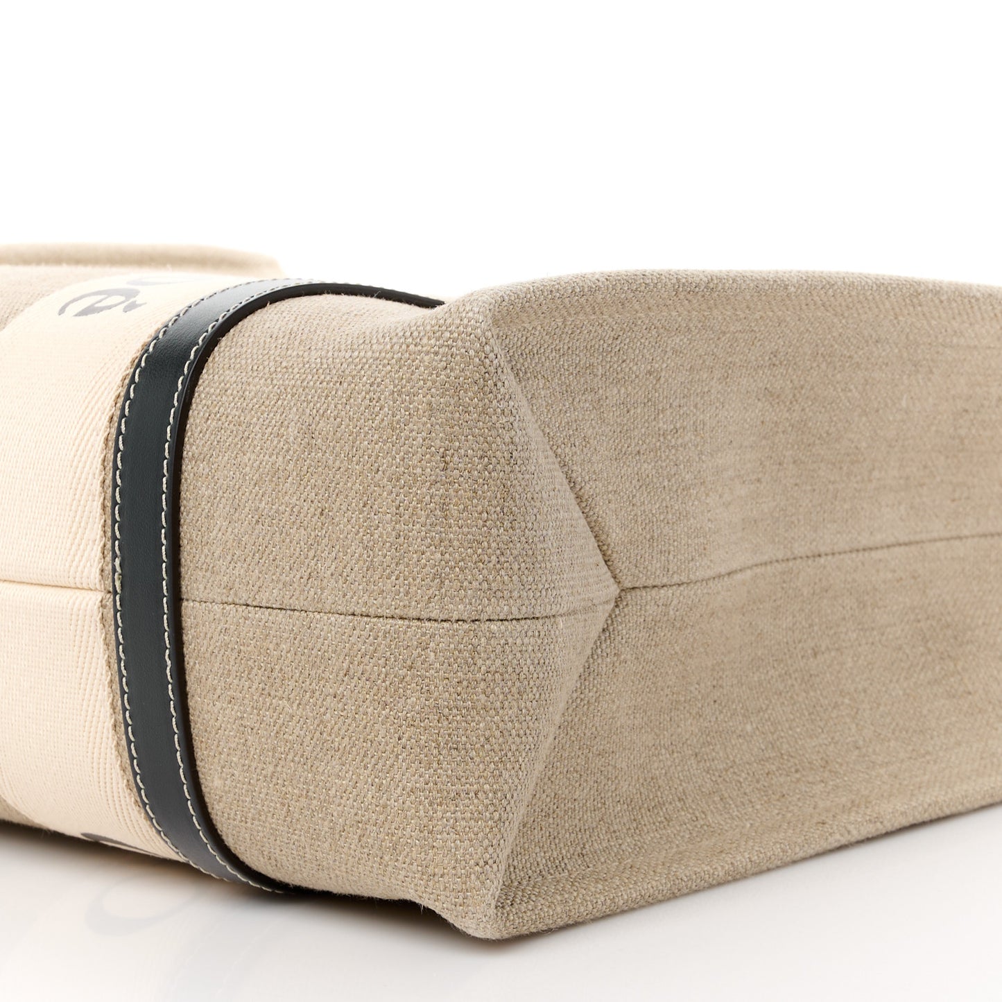 Linen Calfskin Medium Woody Ribbon Tote White Black