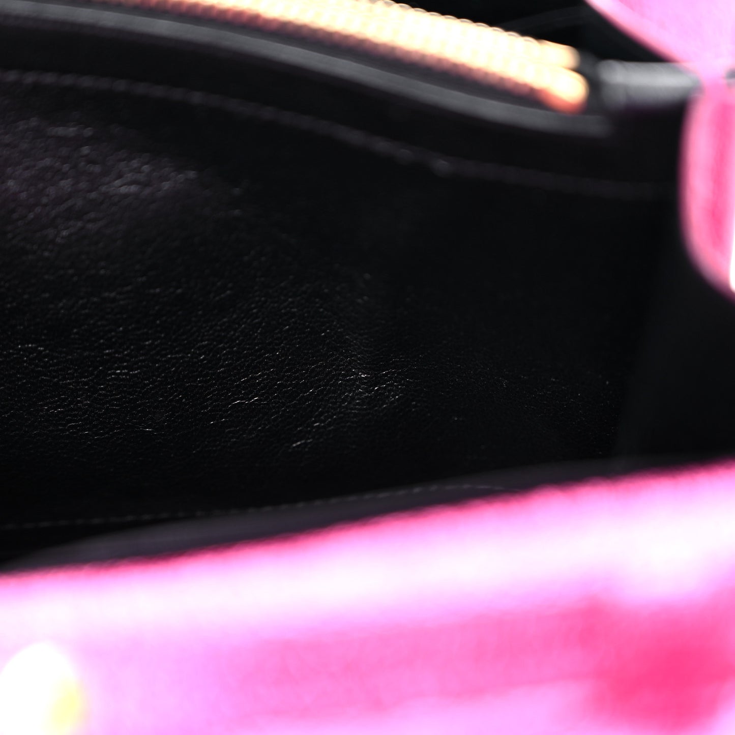 Metallic Crackled Calfskin Matelasse Chevron Monogram Chain Wallet Fuchsia