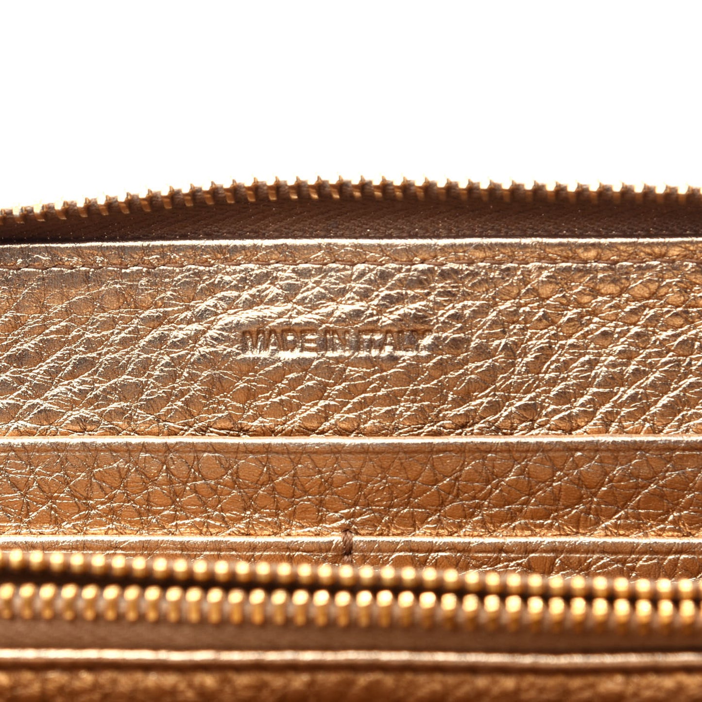 Metallic Vitello Daino Zip Around Wallet Gold