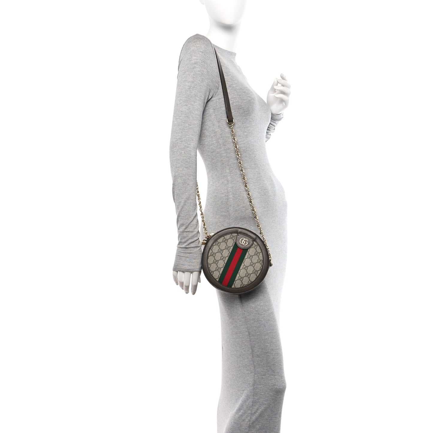 GG Supreme Monogram Web Mini Ophidia Round Shoulder Bag Brown