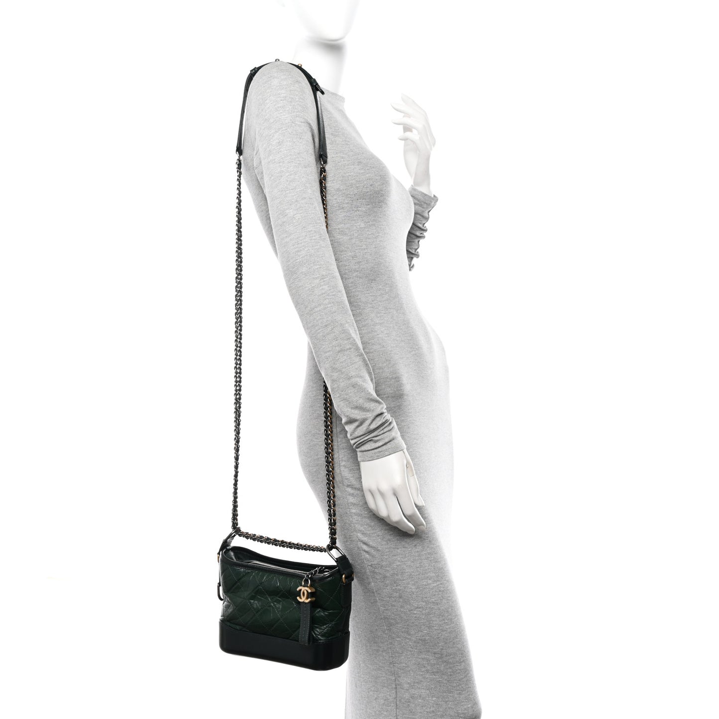 Aged Calfskin Quilted Small Gabrielle Hobo Dark Green