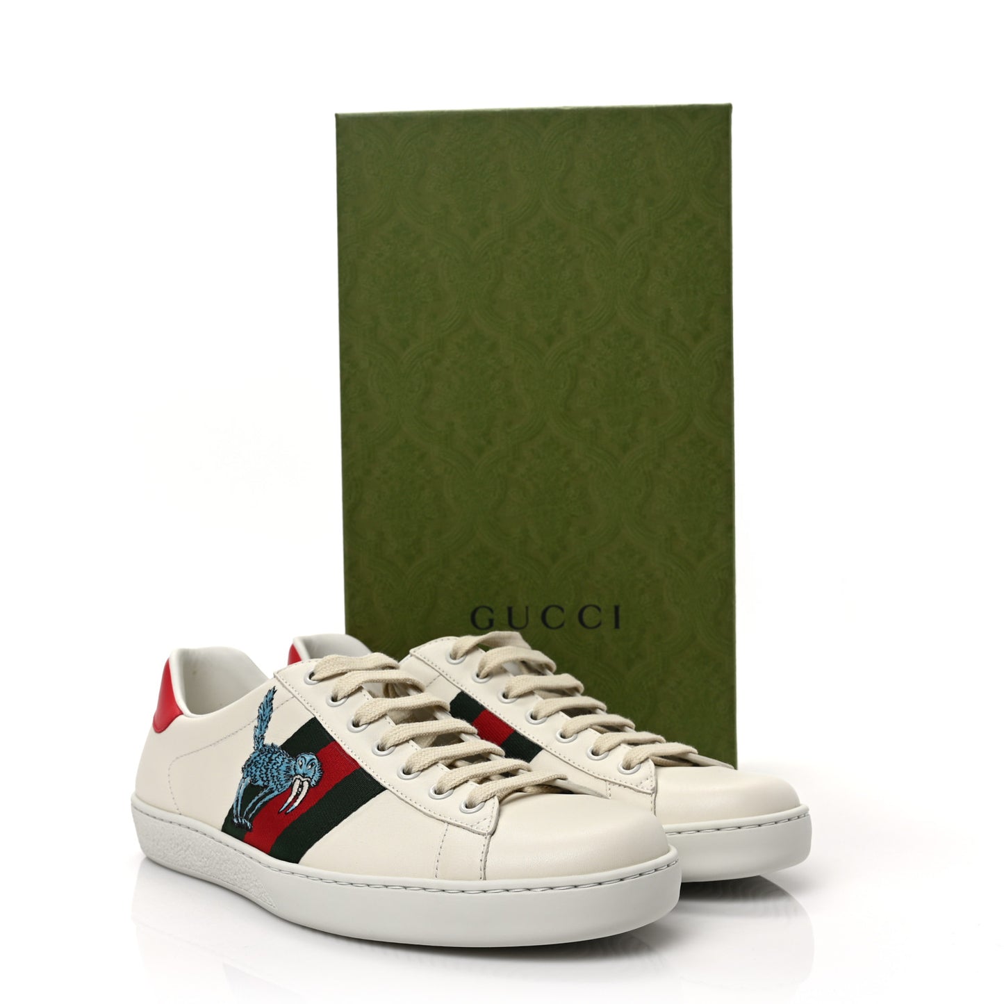 X FREYA HARTAS Calfskin Miro Soft Web Mythical Creature Embroidered Mens Ace Sneakers 8 New Mystic White