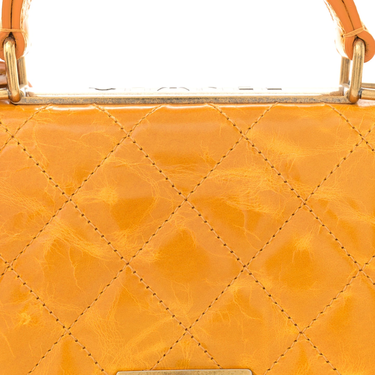 Glazed Calfskin Quilted Small Rita Top Handle Flap Yellow