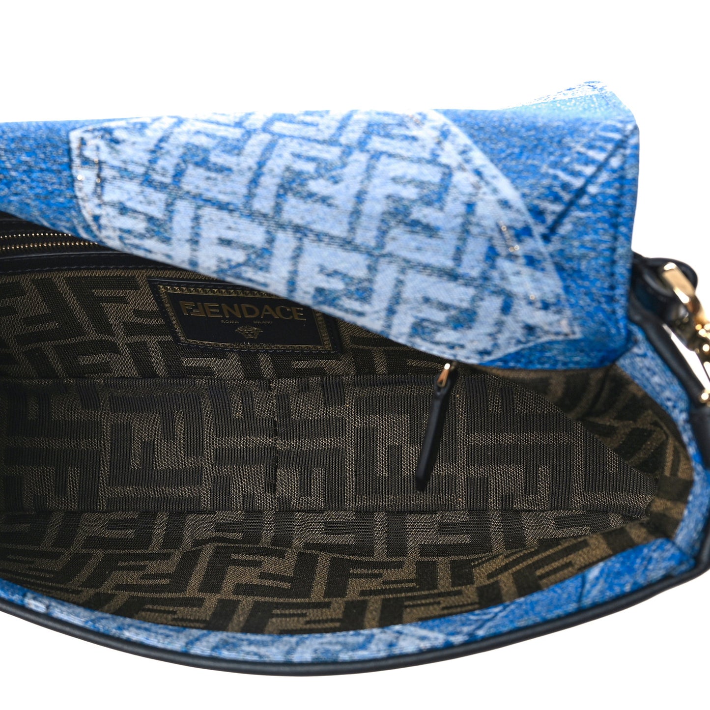 X VERSACE Denim Fendace Patchwork Baguette Blue