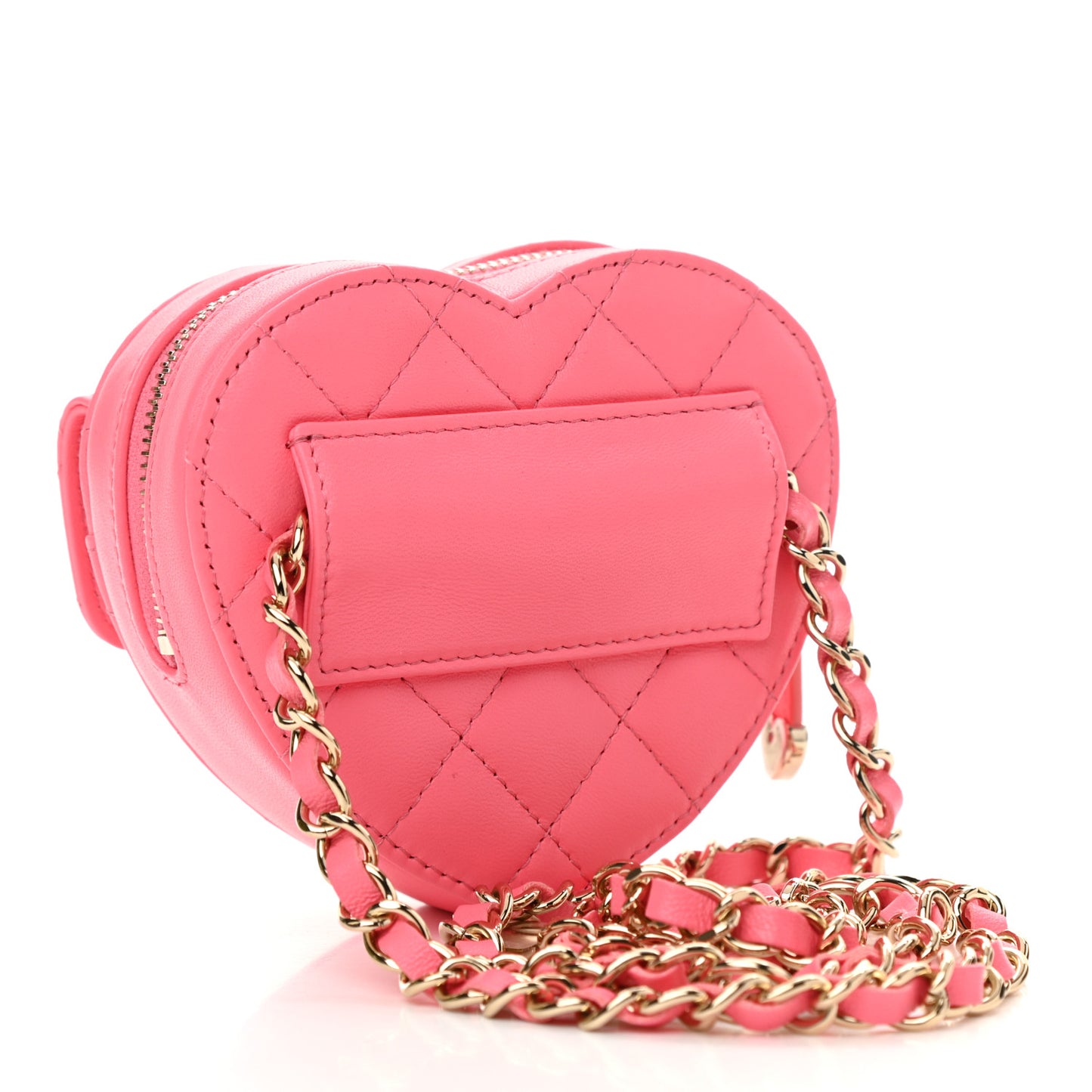 Lambskin Quilted CC In Love Heart Waist Belt Bag With Chain Pink