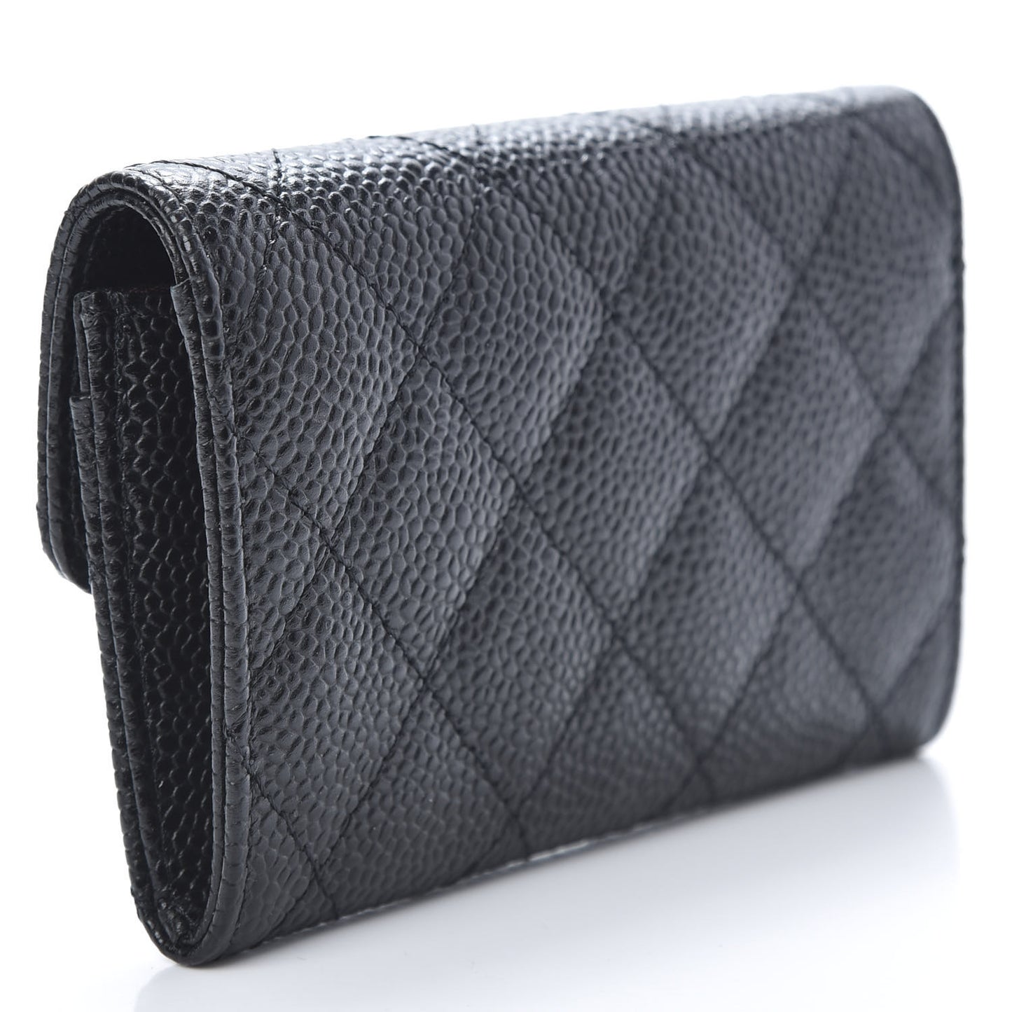 Caviar Quilted Flap Card Holder Black