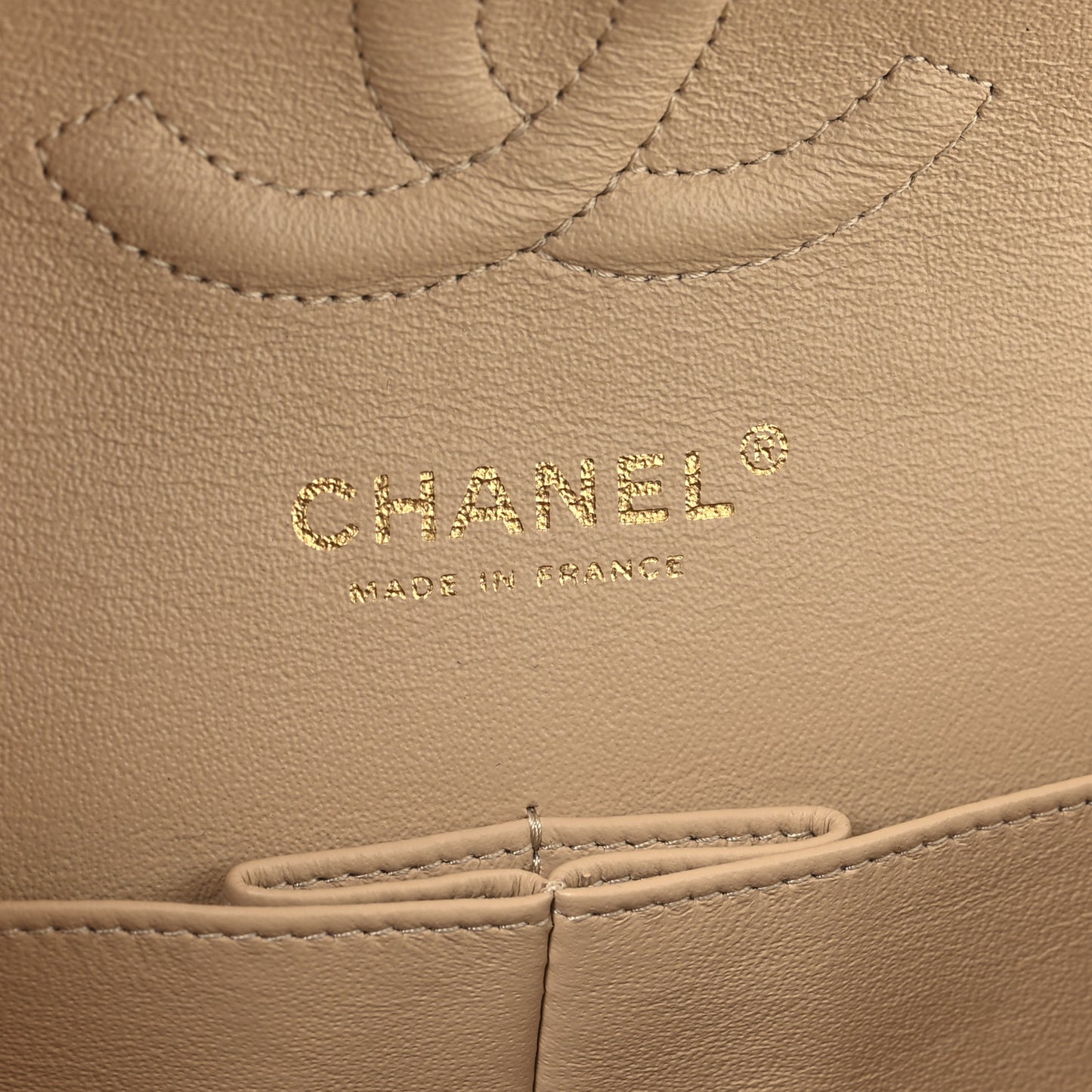 Caviar Quilted Medium Double Flap Beige