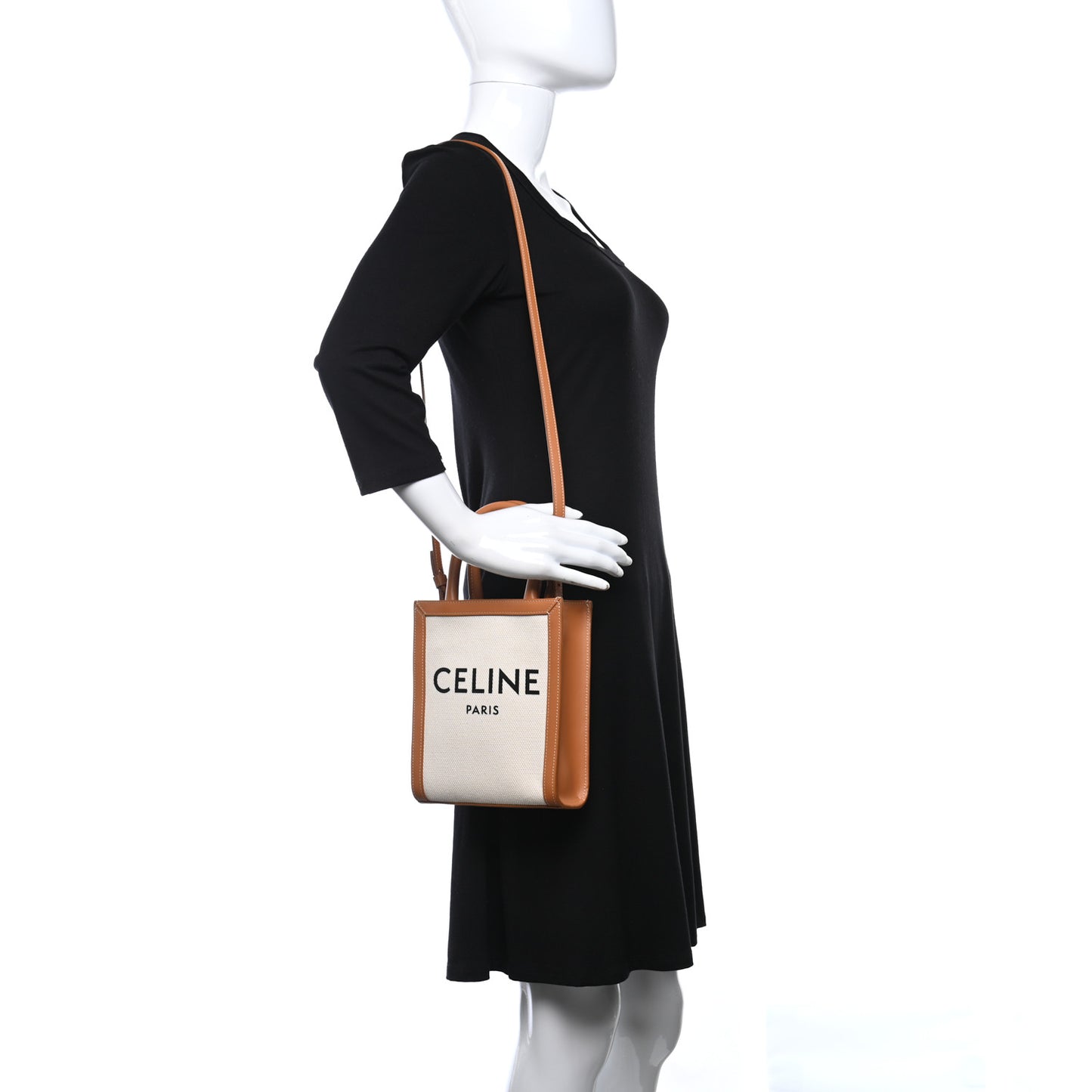 Canvas Calfskin Mini Vertical Cabas Natural Tan