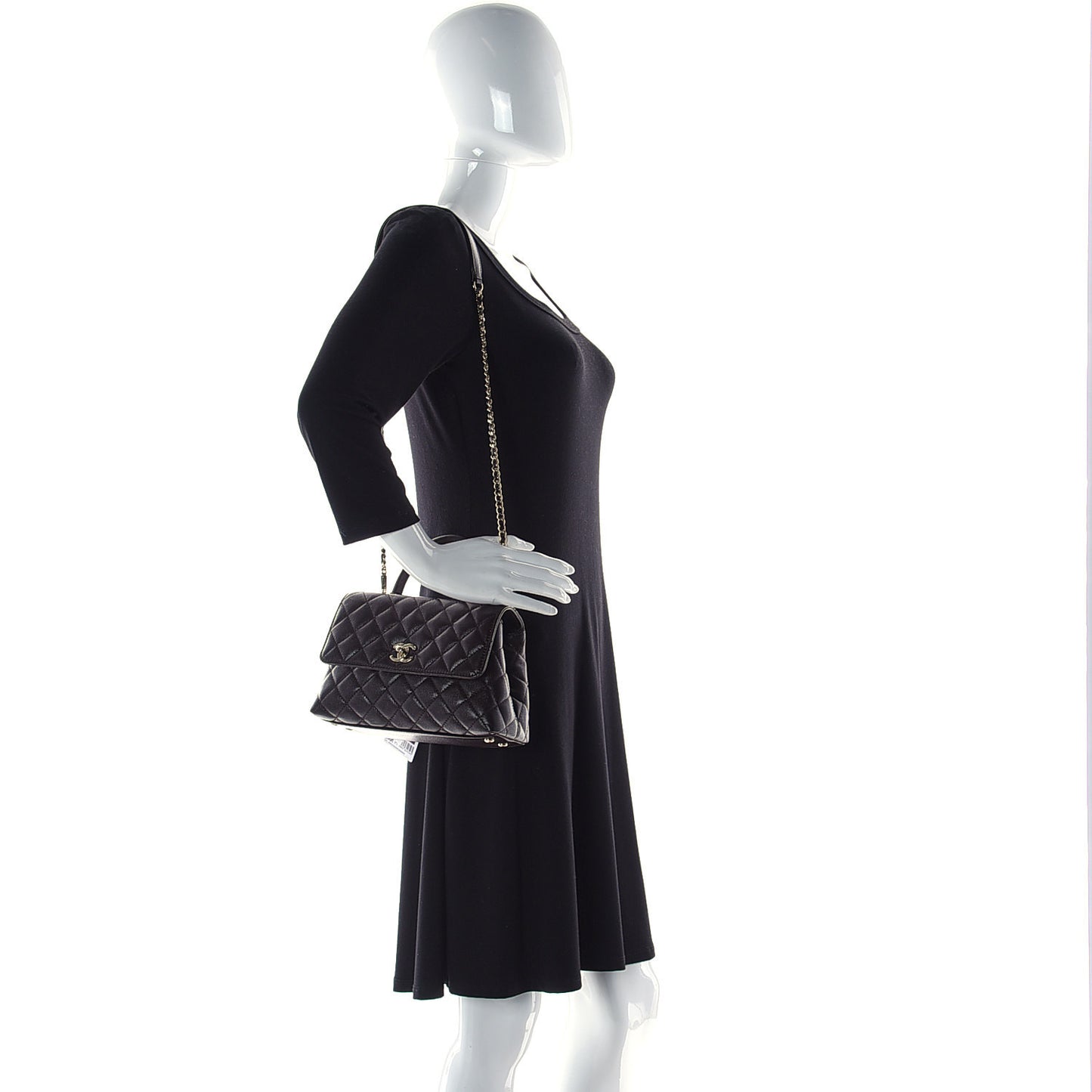 Caviar Quilted Mini Coco Handle Flap Dark Brown