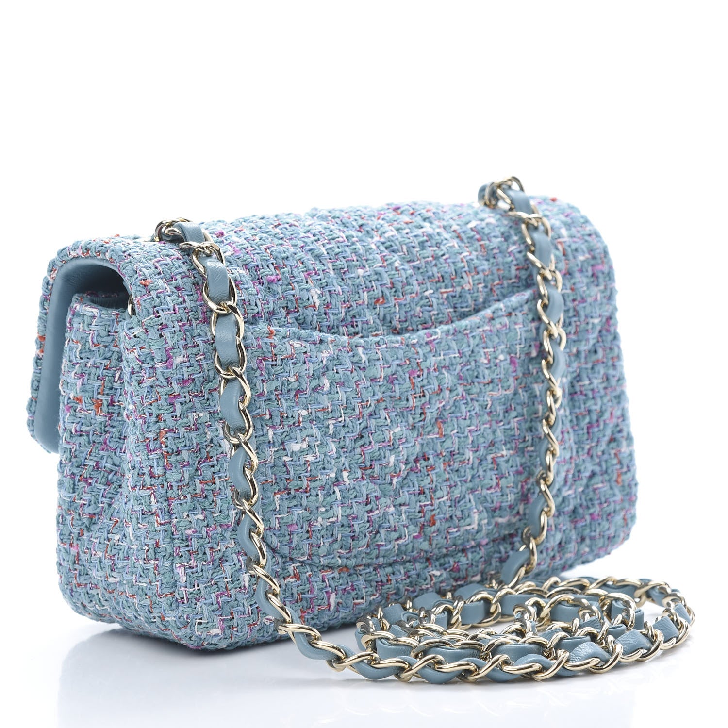 Chanel Tweed Quilted Mini Rectangular Flap Turquoise Purple White Red 3 of 11