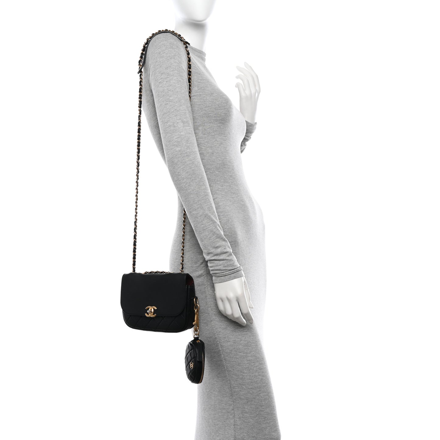 Calfskin Quilted Multi Pouching Flap And Coin Purse Black