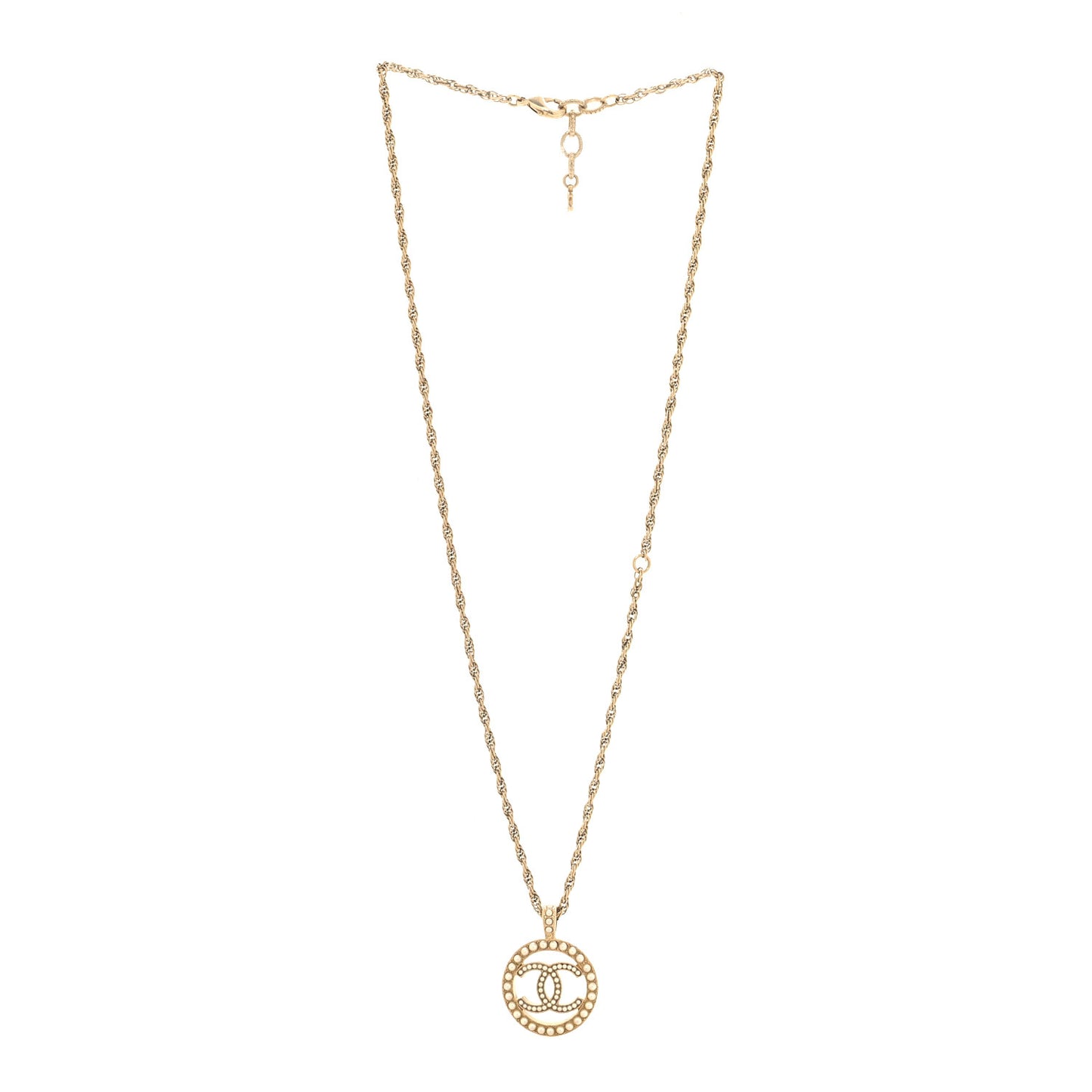 Pearl CC Round Pendant Necklace Gold