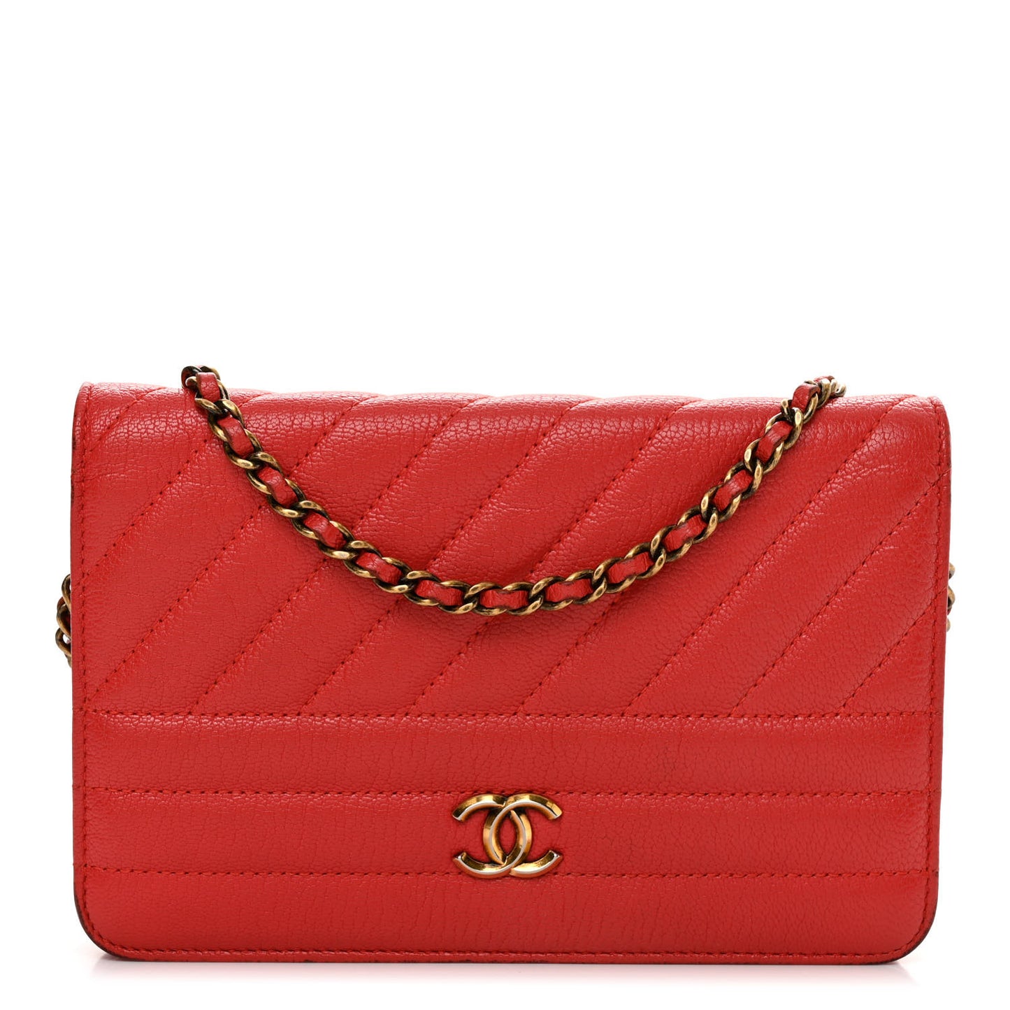 Goatskin Diagonal Quilted Wallet On Chain WOC Red