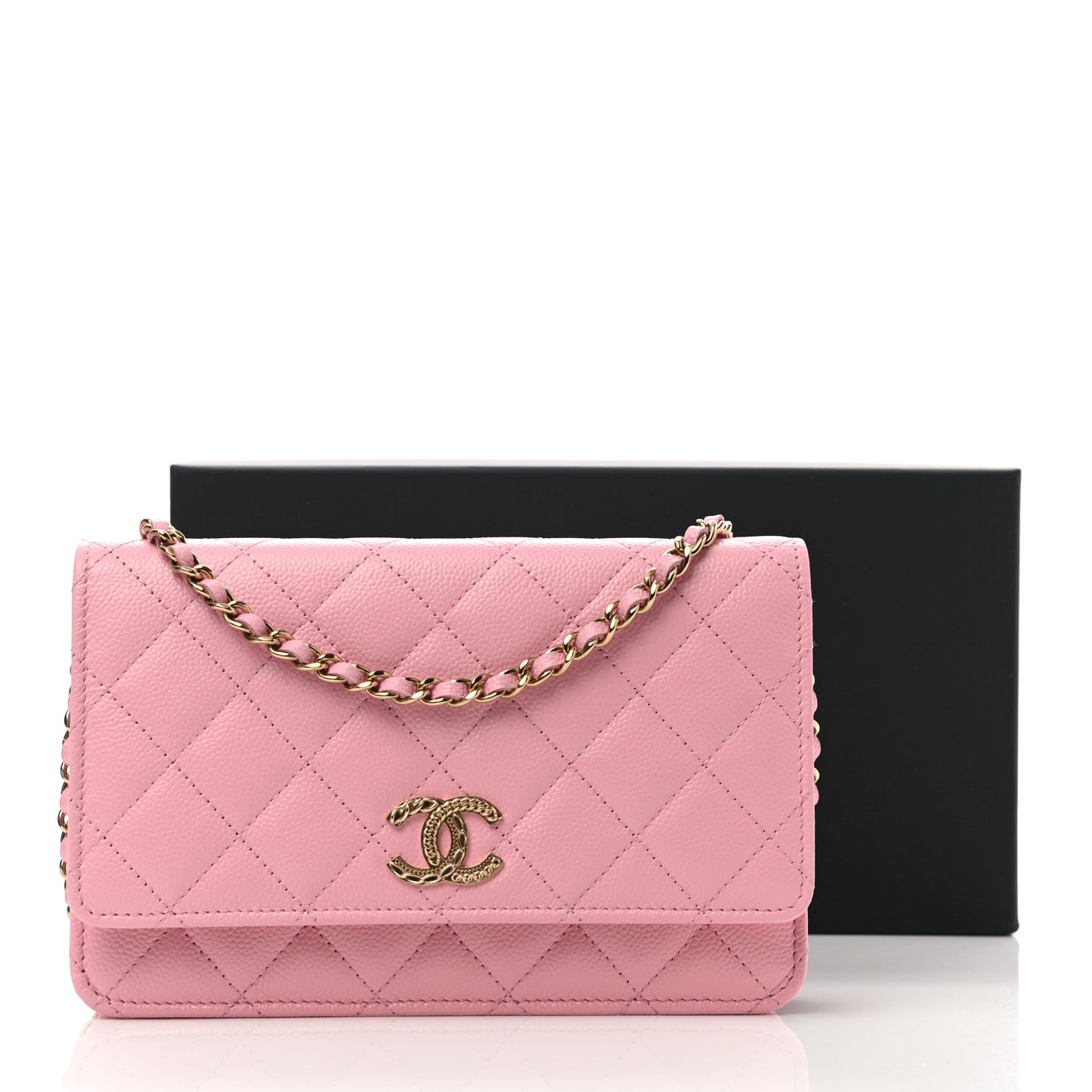 Caviar Quilted Chain CC Wallet On Chain WOC Pink