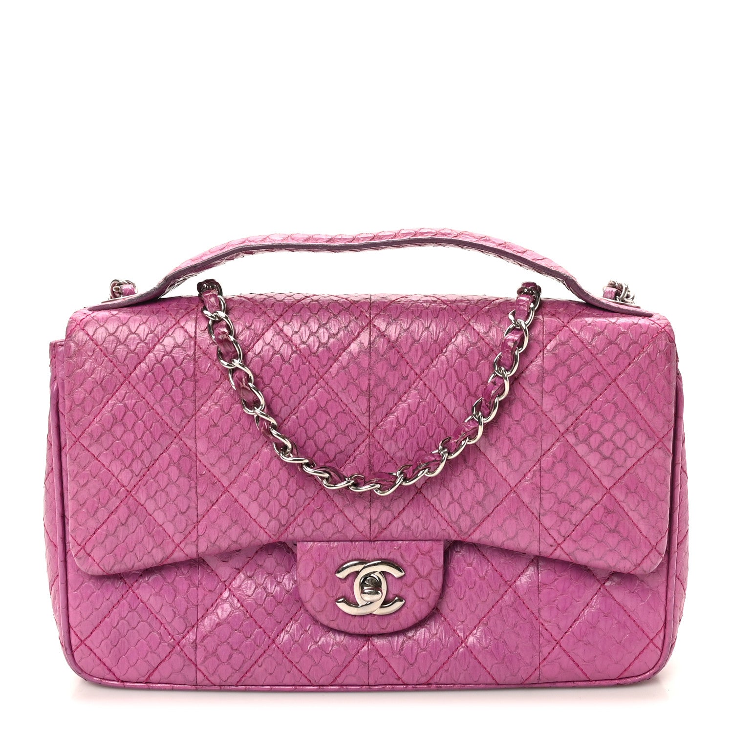 Chanel Elaphe Snakeskin Quilted Medium Easy Carry Flap Purple