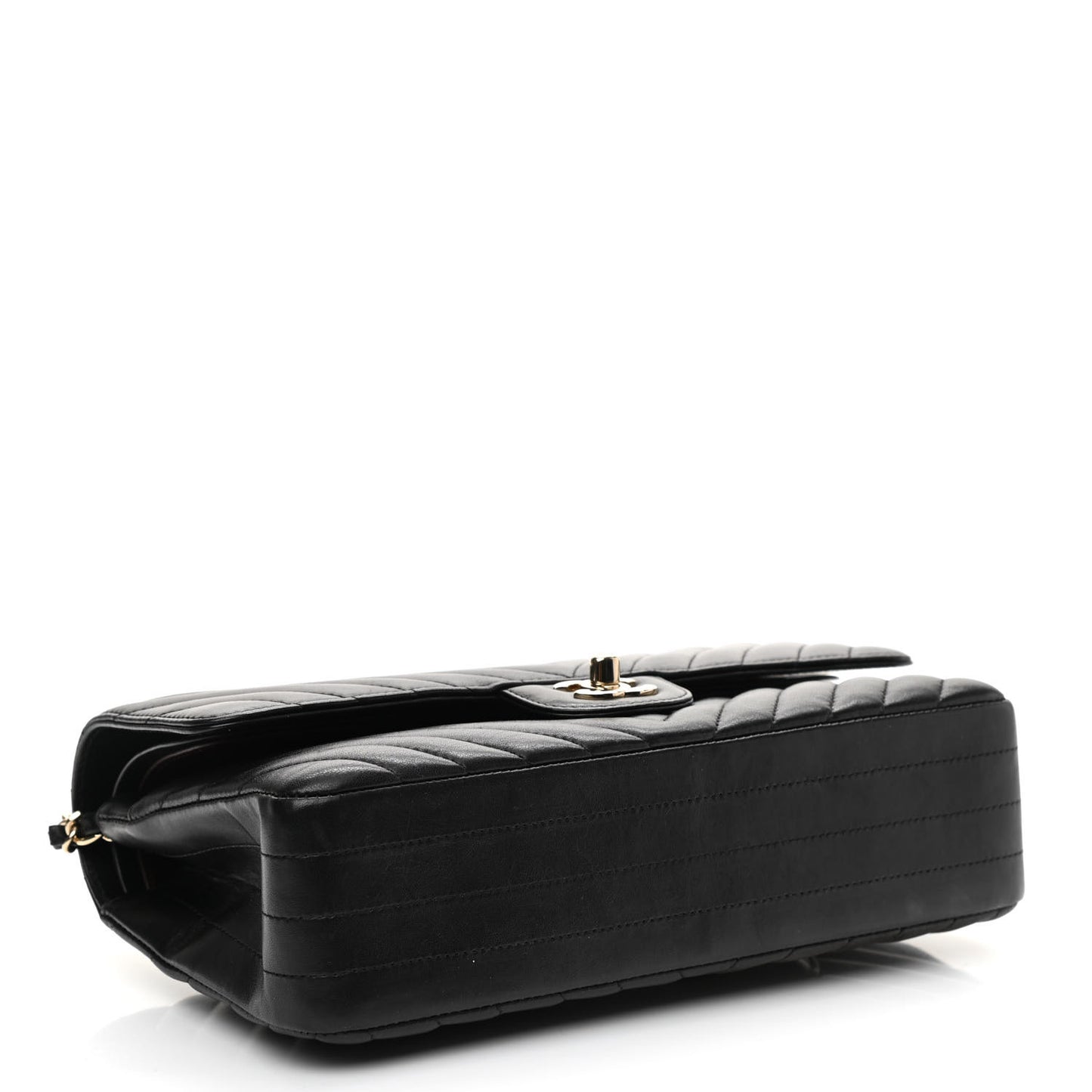 Calfskin Chevron Quilted Medium Double Flap Black