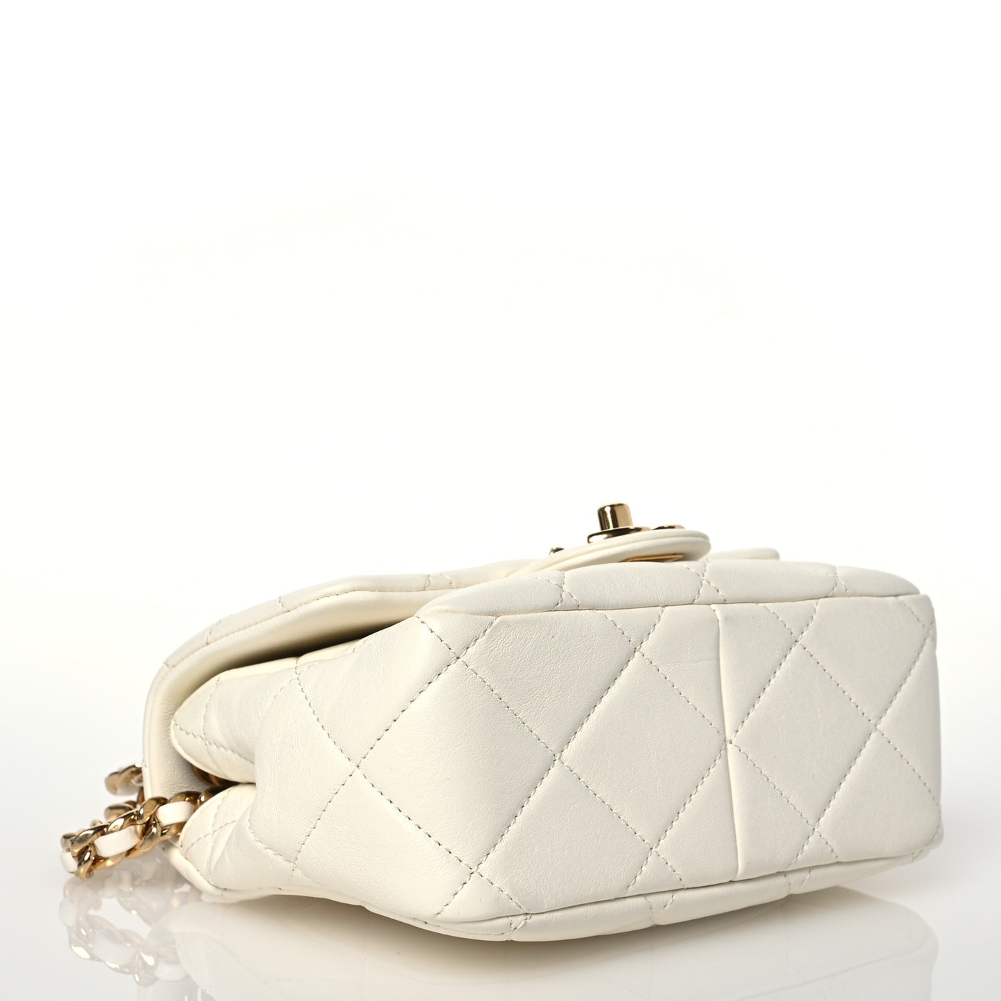 Lambskin Metal Quilted Mini Top Handle Square Flap White