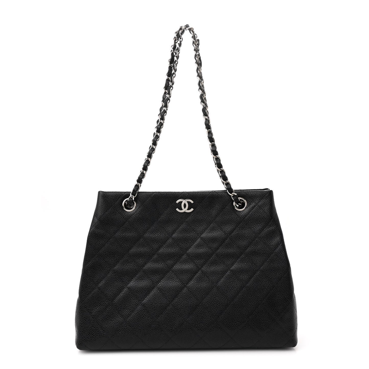 Caviar Quilted Small Shopping Tote Black
