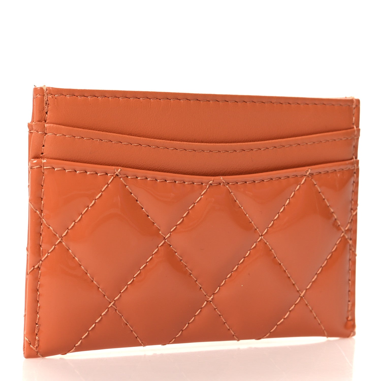 Chanel Patent Calfskin Quilted Card Holder Orange 3 of 9