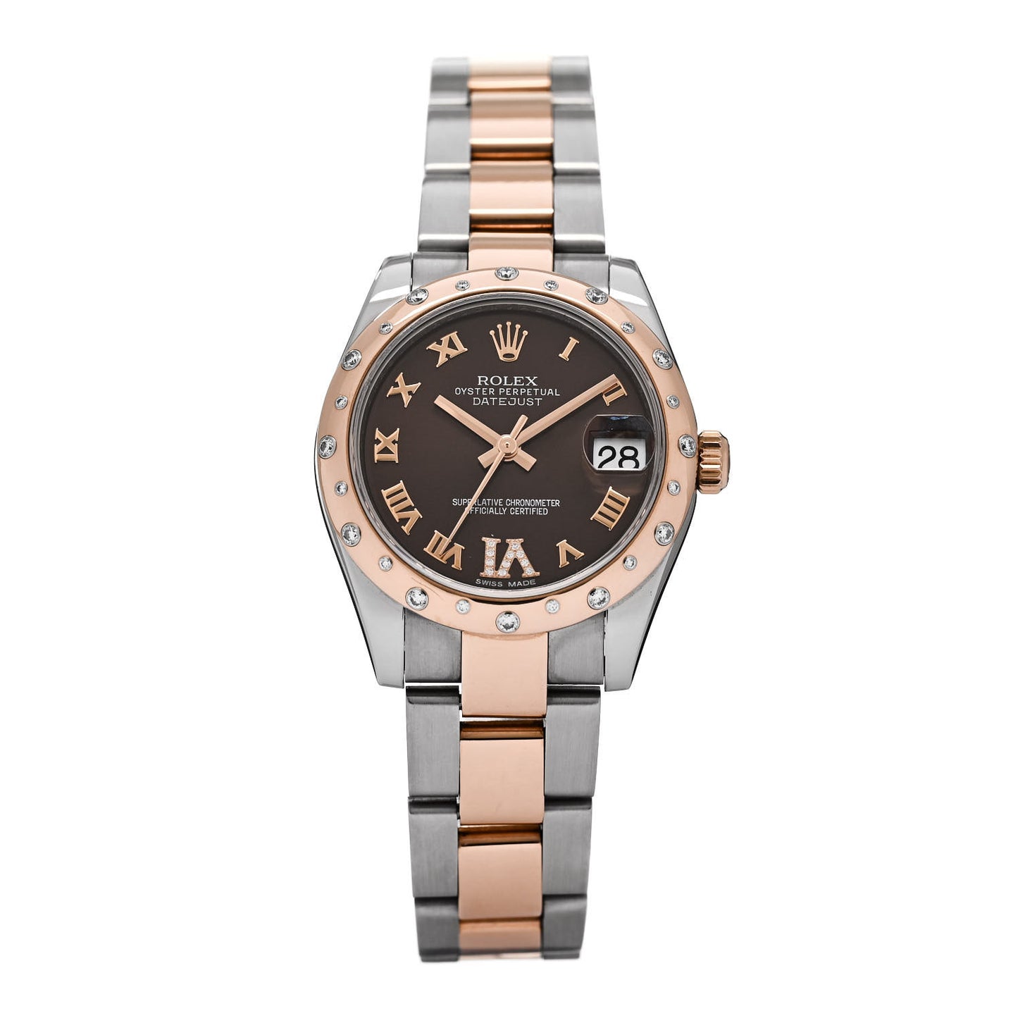 Stainless Steel 18K Everose Gold Diamond 31mm Oyster Perpetual Datejust Watch Chocolate Roman 178341