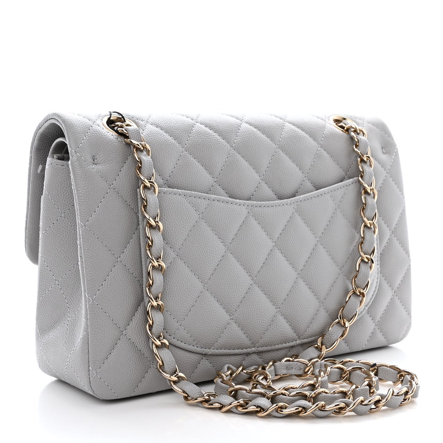 Caviar Quilted Small Double Flap Grey