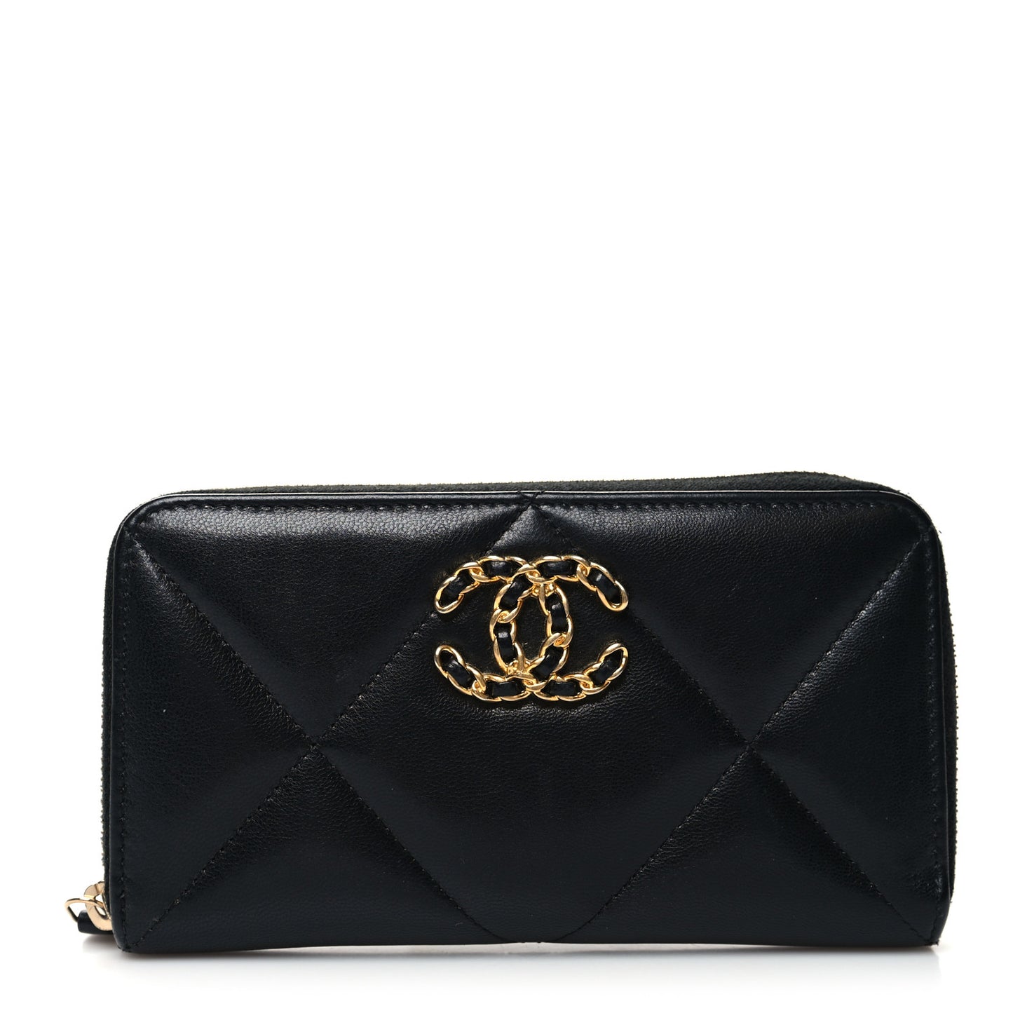 Goatskin Quilted Medium Chanel 19 Zipped Wallet Black