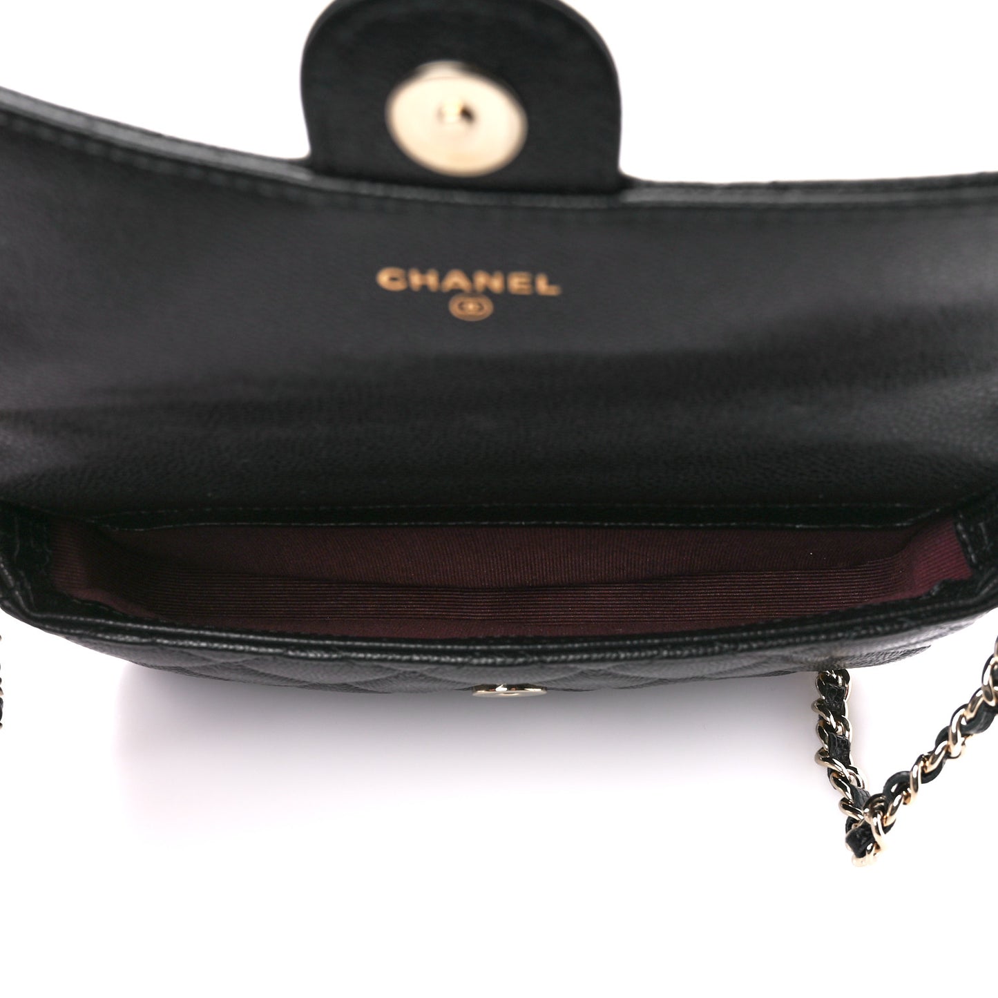 Caviar Quilted Flap Phone Holder With Chain Black