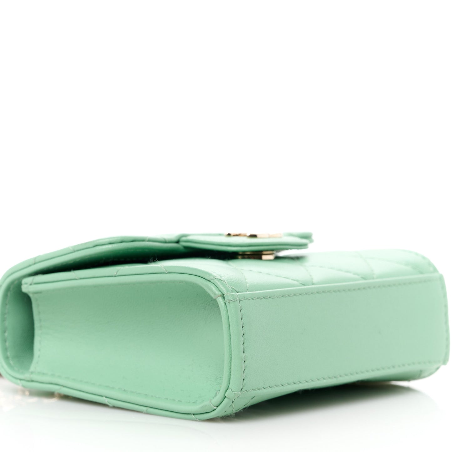 Lambskin Quilted Top Handle Flap Clutch With Chain Light Green