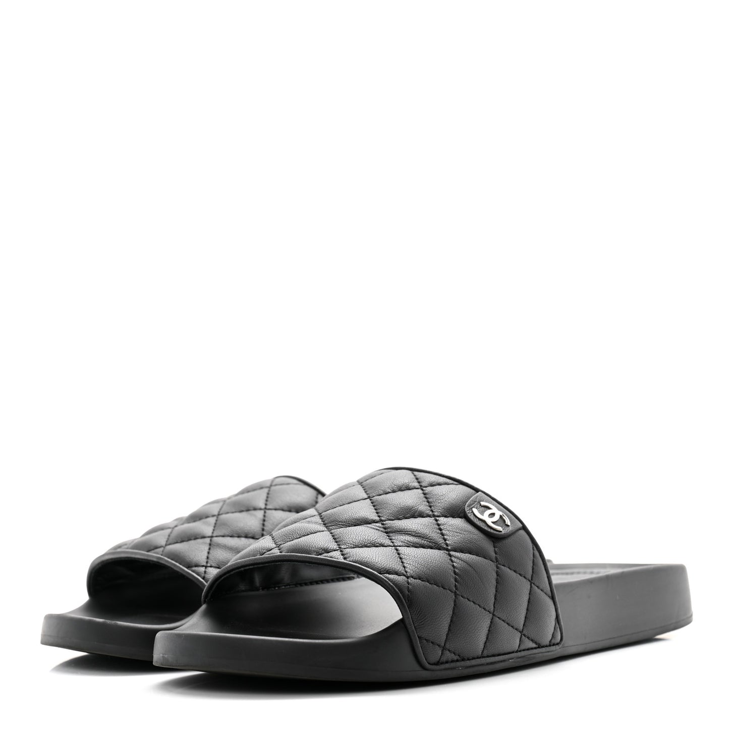Lambskin Quilted CC Mules Sandals 40 Black