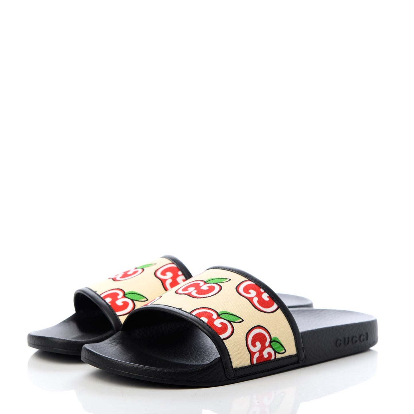 Canvas GG Apple Slide Sandals 37 Ivory Red