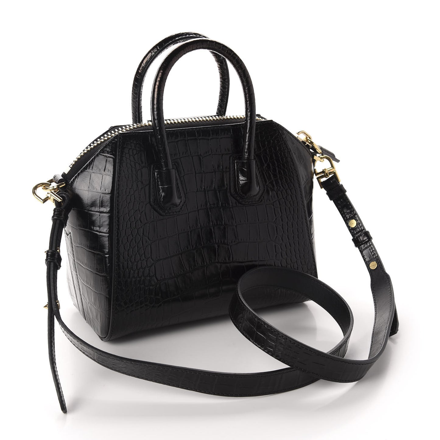 Calfskin Crocodile Embossed Mini Antigona Black