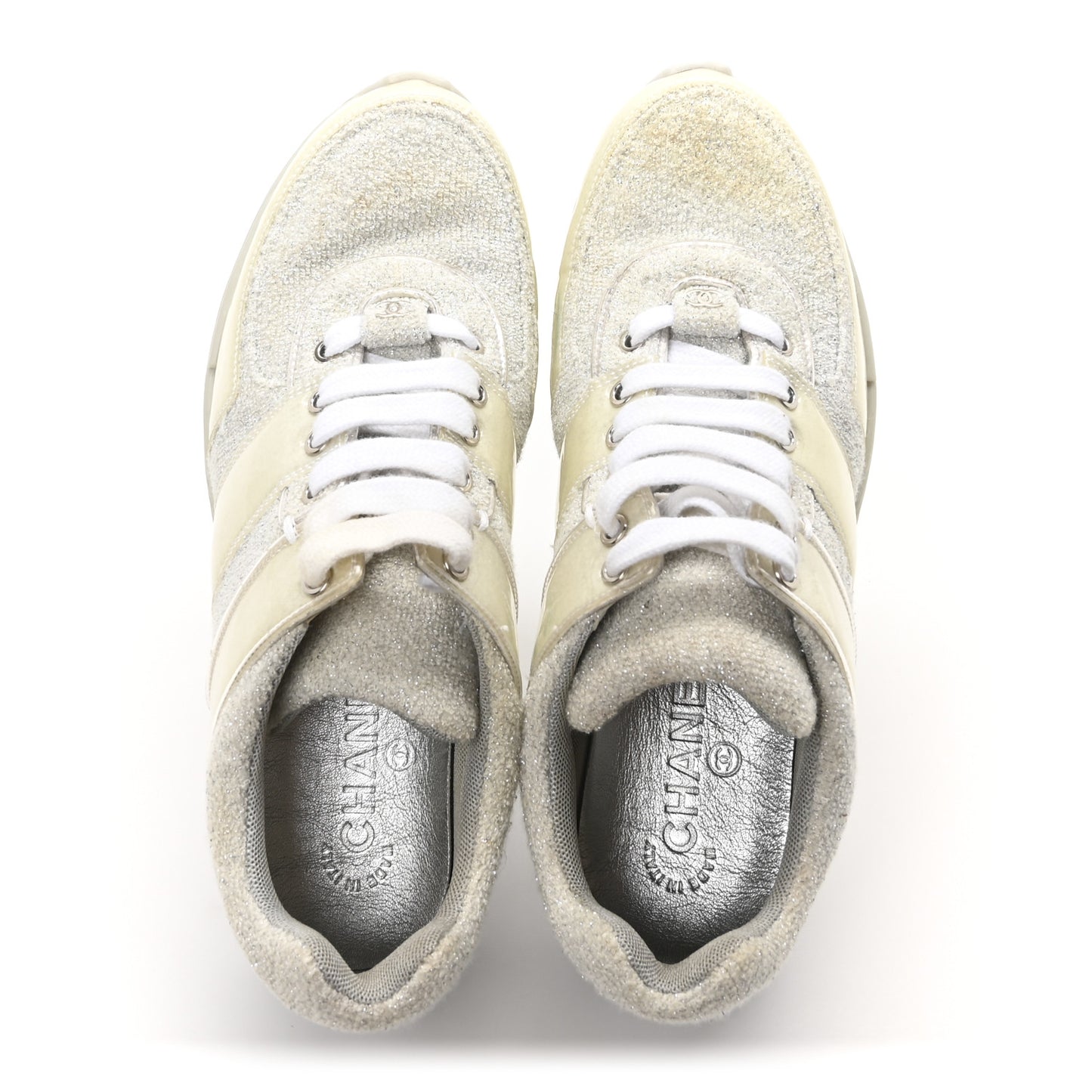 Iridescent Terry Cloth PVC Calfskin Sneakers 38.5 Silver
