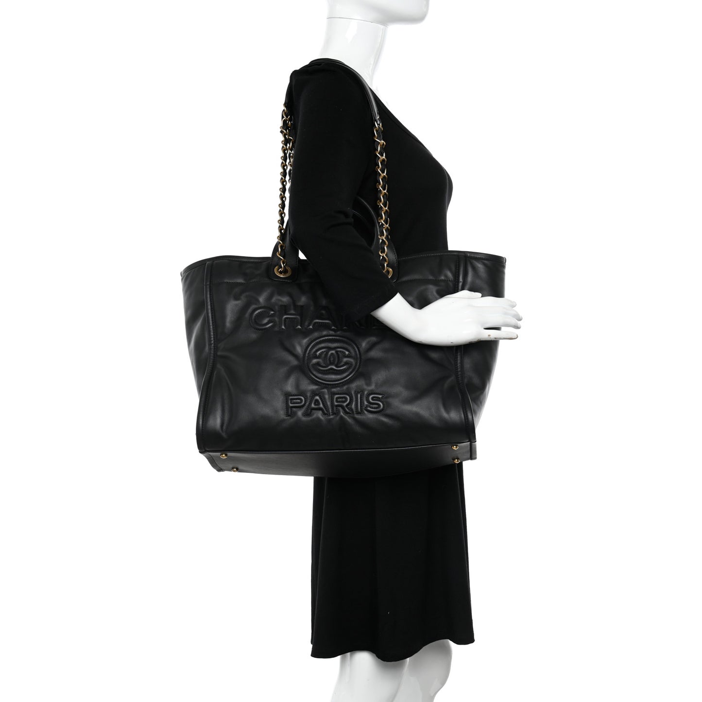 Calfskin Embossed Medium Deauville Tote Black