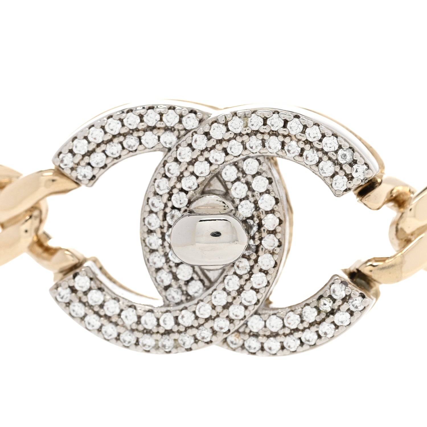 Chanel Crystal Chain Link CC Turnlock Choker Necklace Gold Silver 4 of 7
