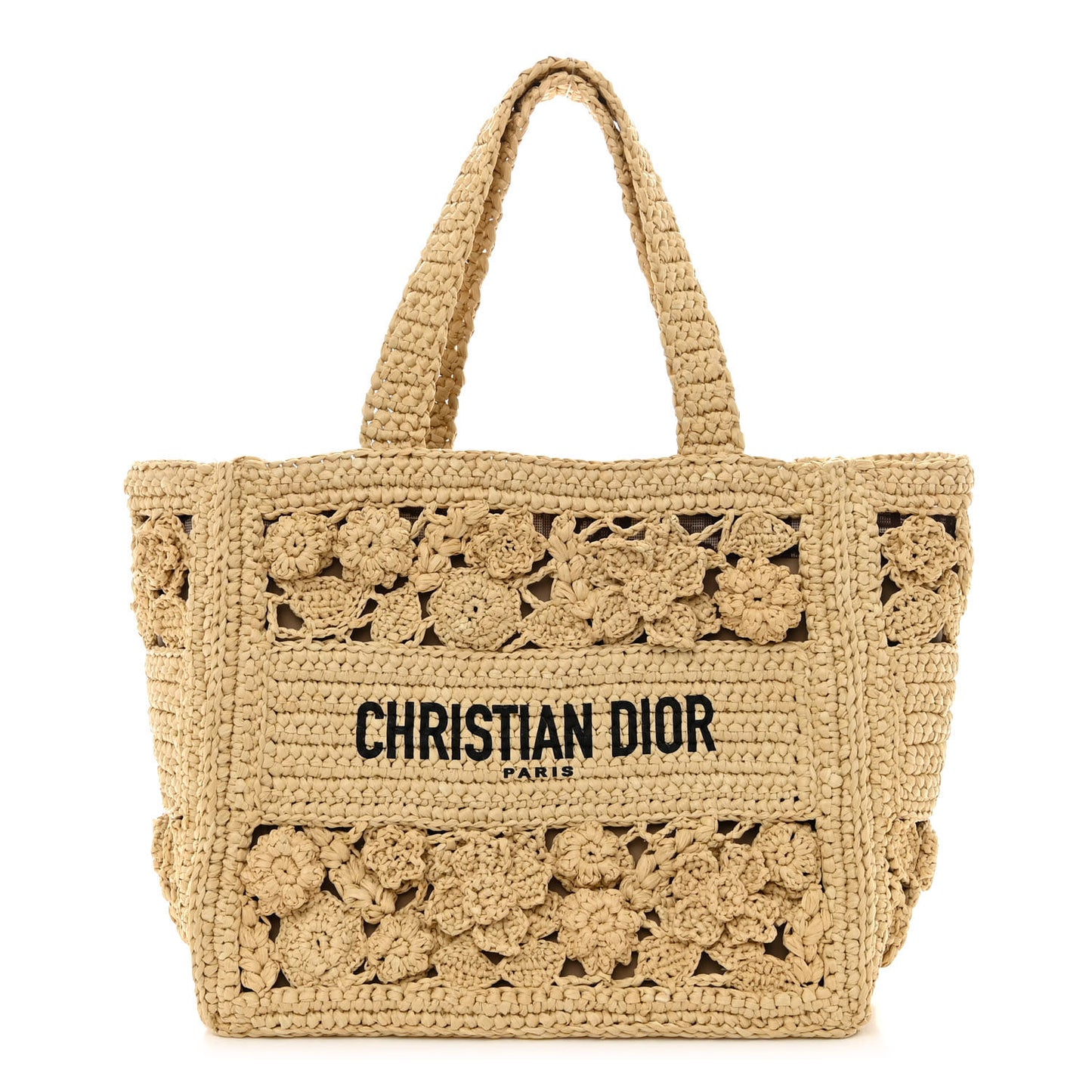 Woven Raffia Floral Embellished Small Book Tote Natural