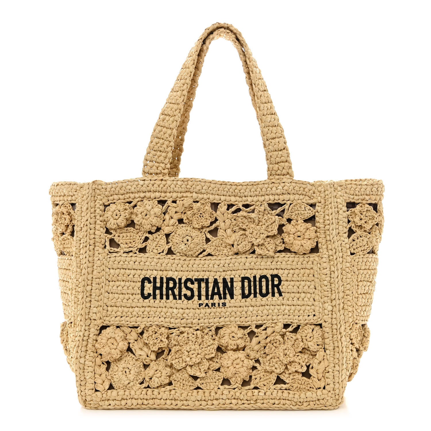 Christian Dior Woven Raffia Floral Embellished Small Book Tote Natural 4 of 15