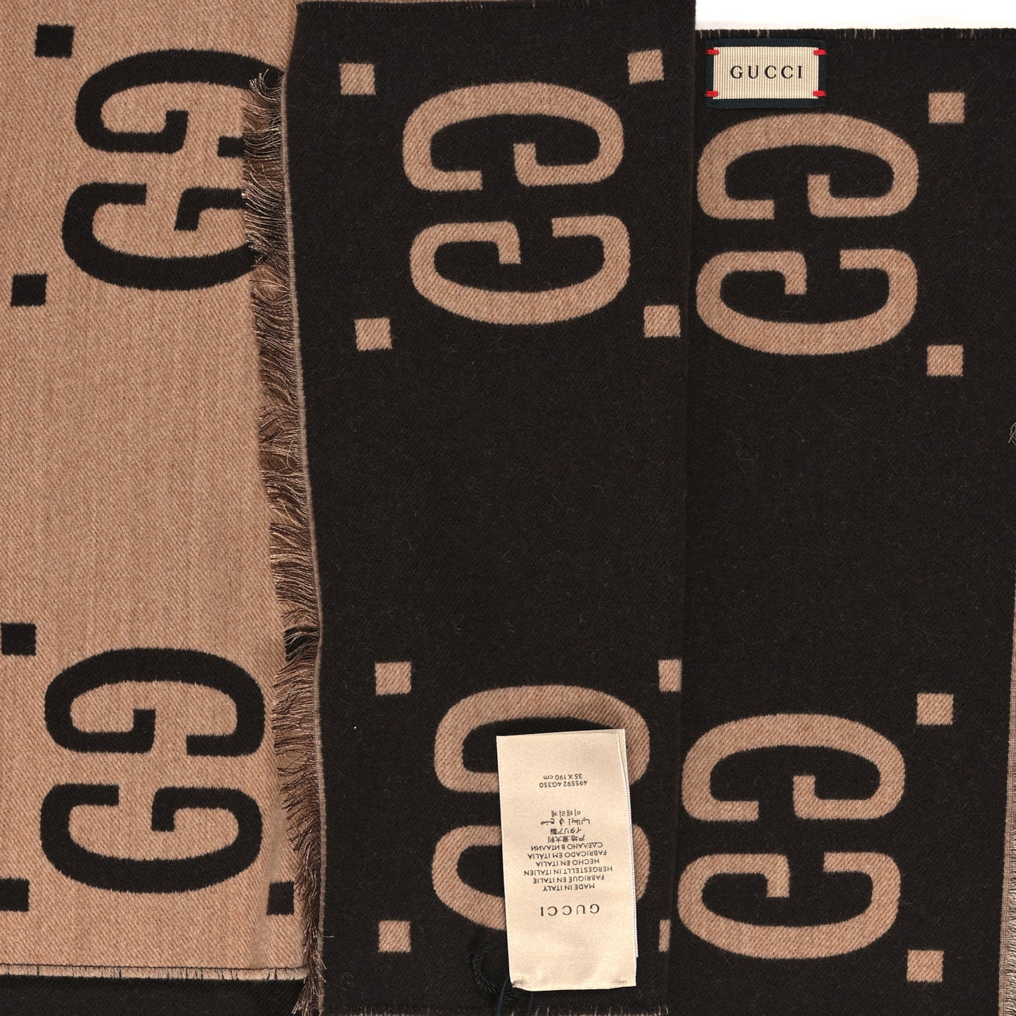 Wool Silk Monogram Jumbo GG Freedom Scarf Dark Brown Beige