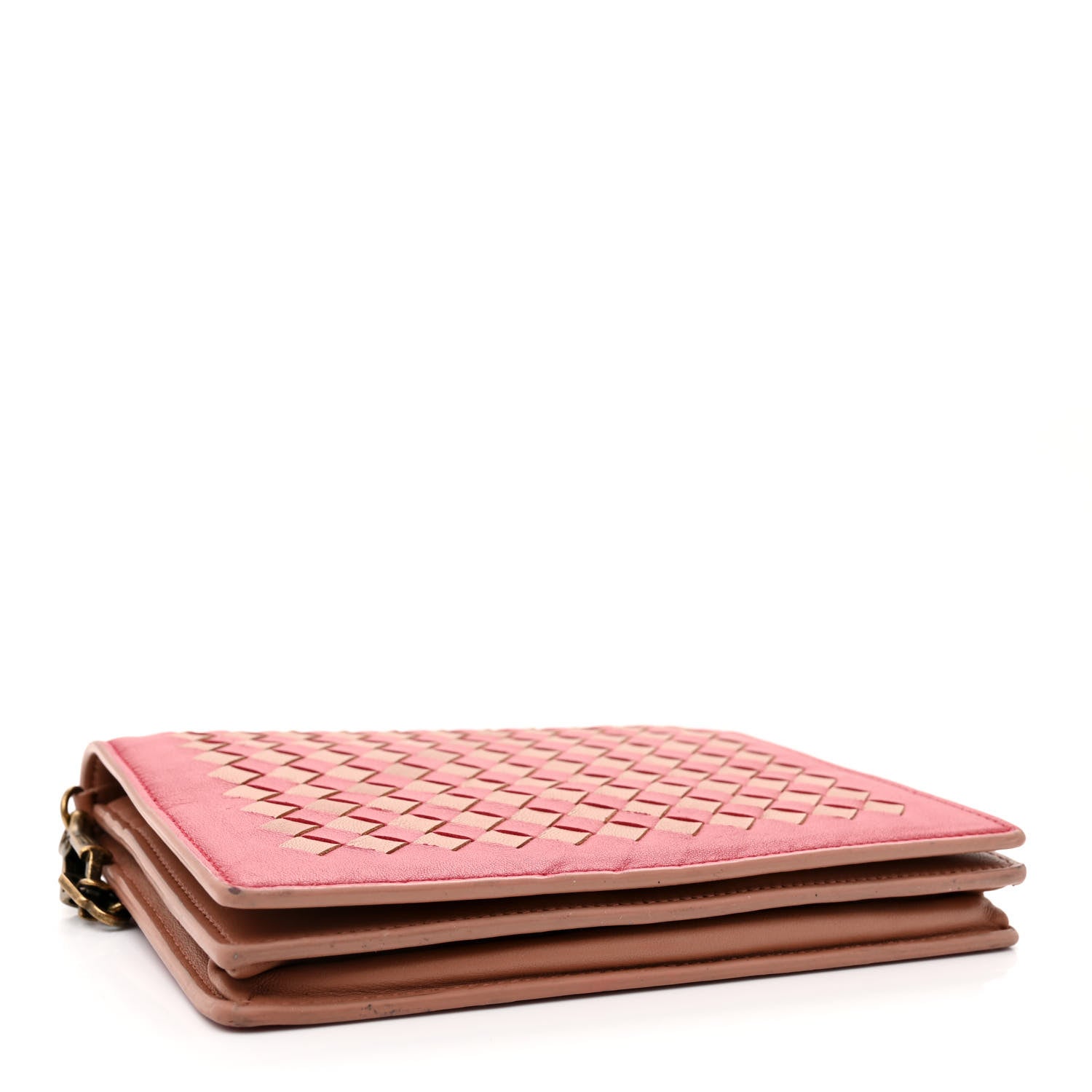 Bottega Veneta Nappa Intrecciato Checker Chain Wallet Beige Red 4 of 15