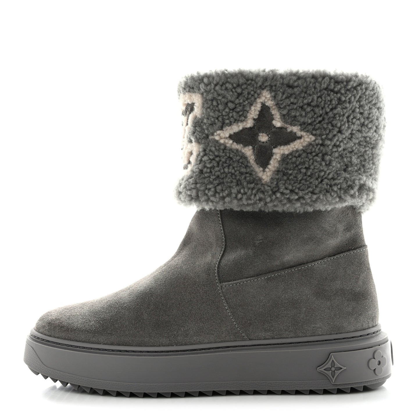 Suede Calfskin Shearling Snowdrop Flat Ankle Boot 37 Grey