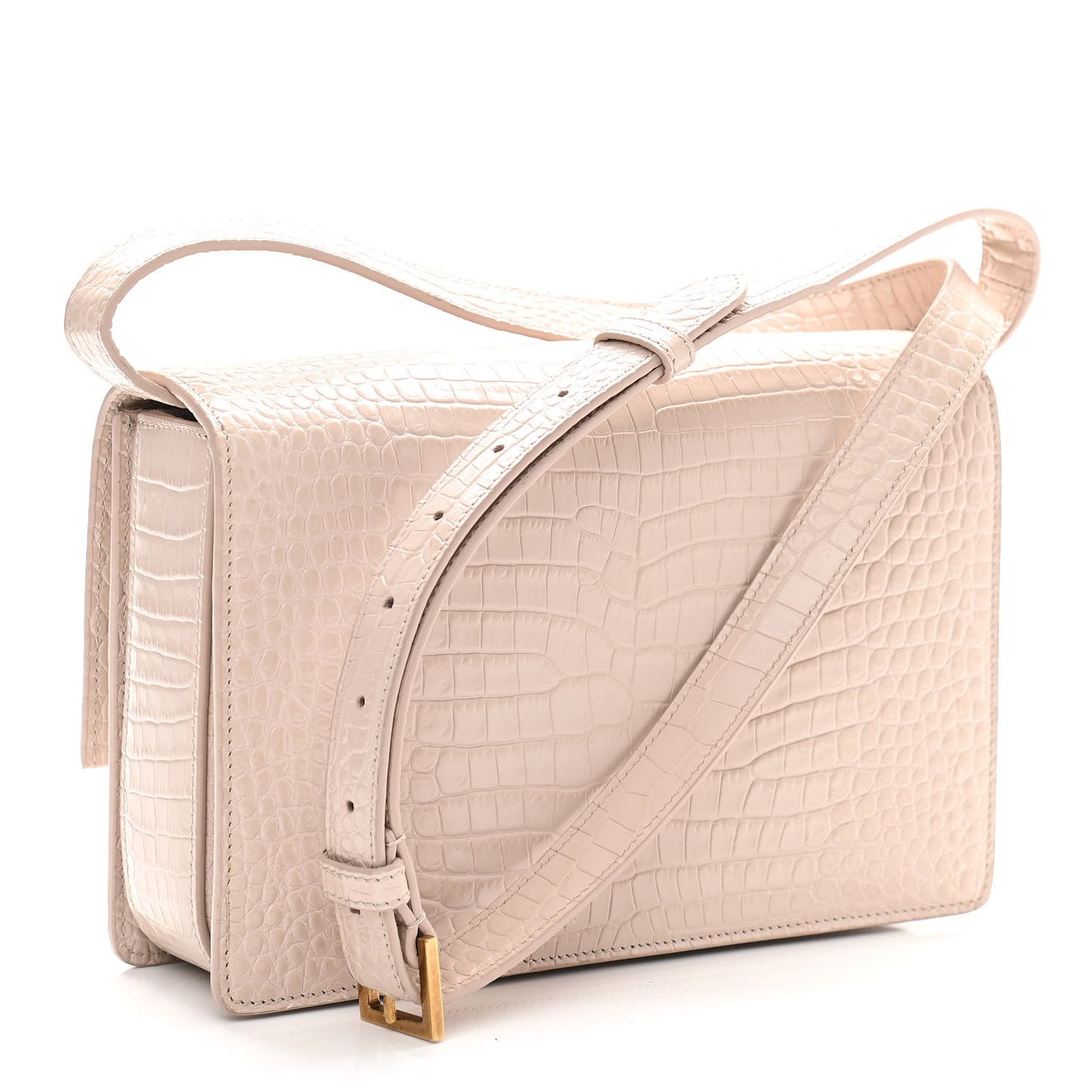 Calfskin Crocodile Embossed Medium Bellechasse Satchel Powder Pink