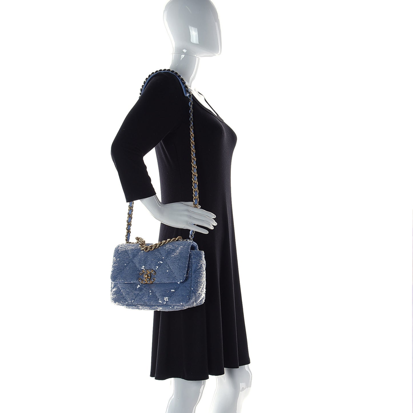 Sequin Quilted Medium Chanel 19 Flap Light Blue
