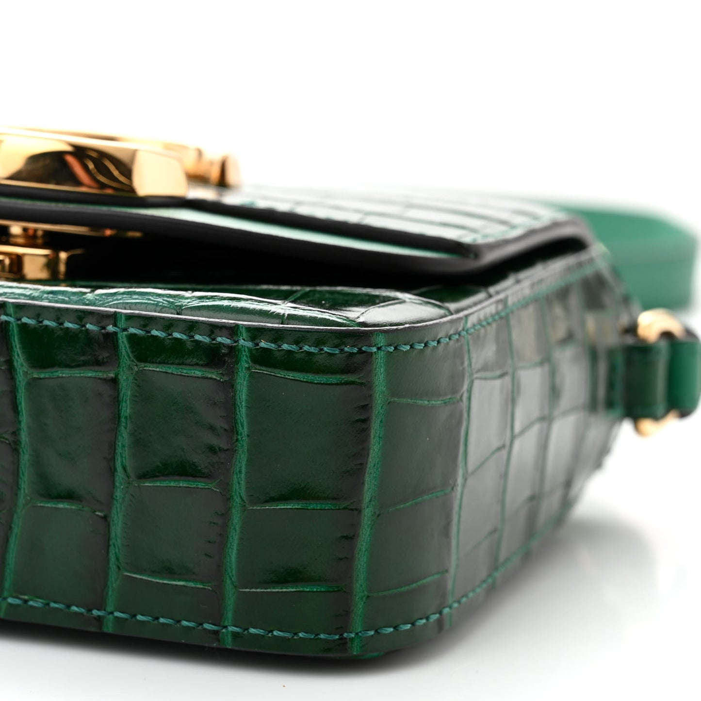 Calfskin Crocodile Embossed Mini C Double Carry Woodsy Green