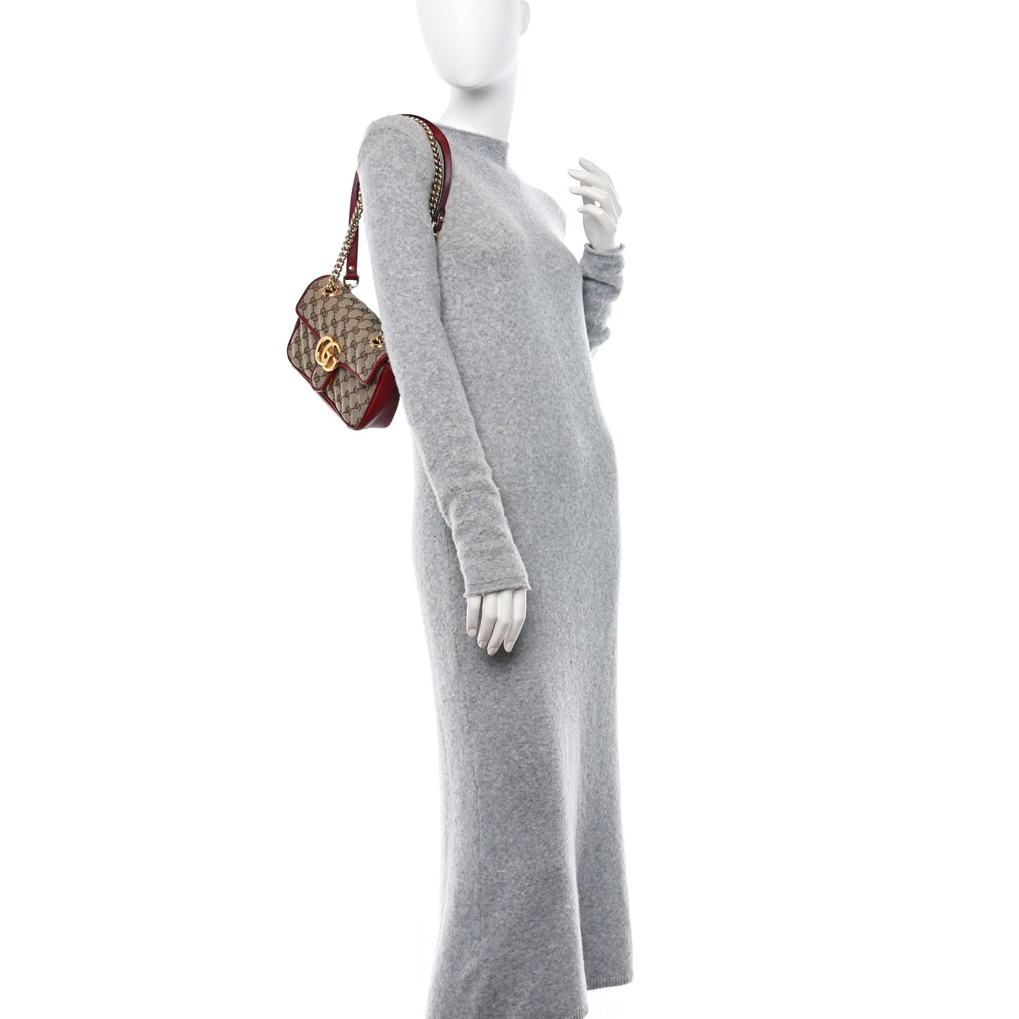 Monogram Azalea Calfskin Matelasse Diagonal Mini GG Marmont Shoulder Bag Beige Ebony New Cherry Red