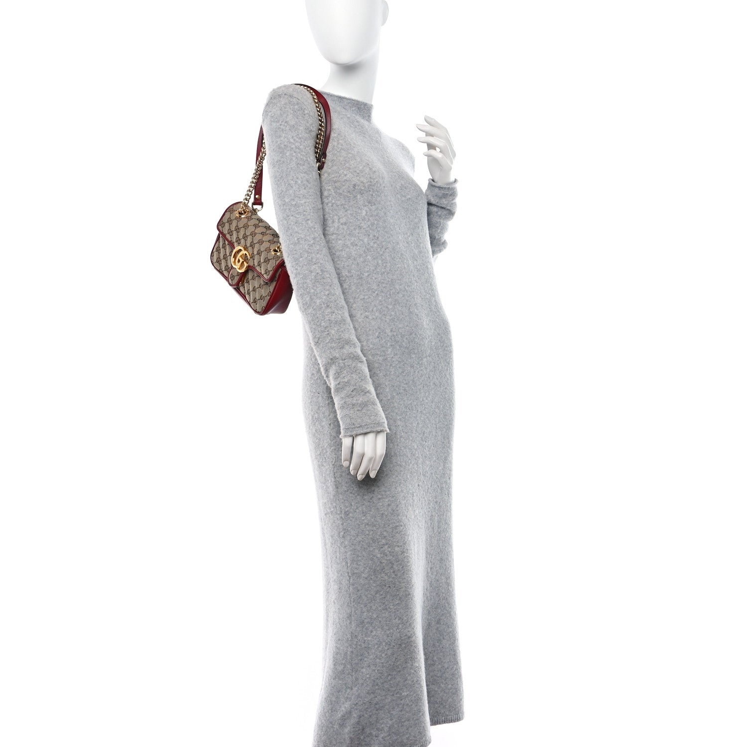 Gucci Monogram Azalea Calfskin Matelasse Diagonal Mini GG Marmont Shoulder Bag Beige Ebony New Cherry Red 2 of 10