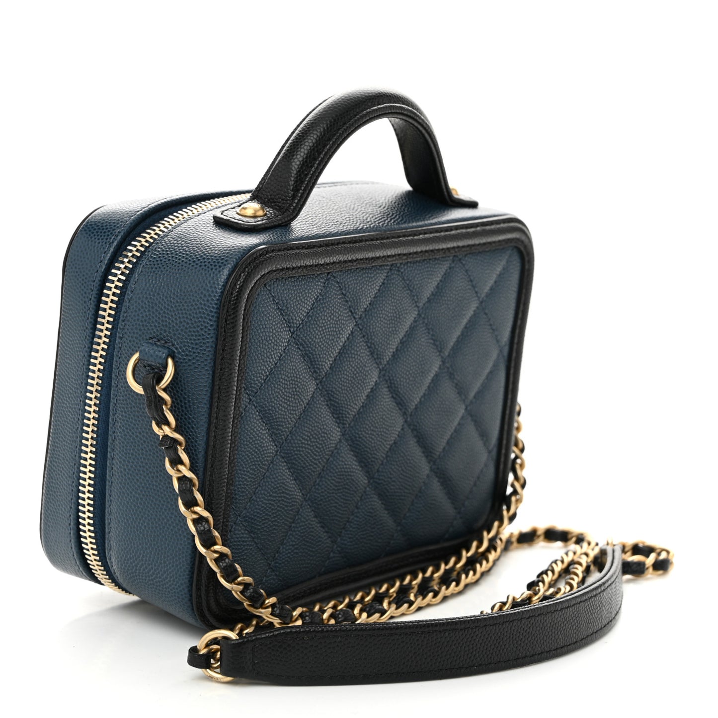 Caviar Quilted Small CC Filigree Vanity Case Navy Black